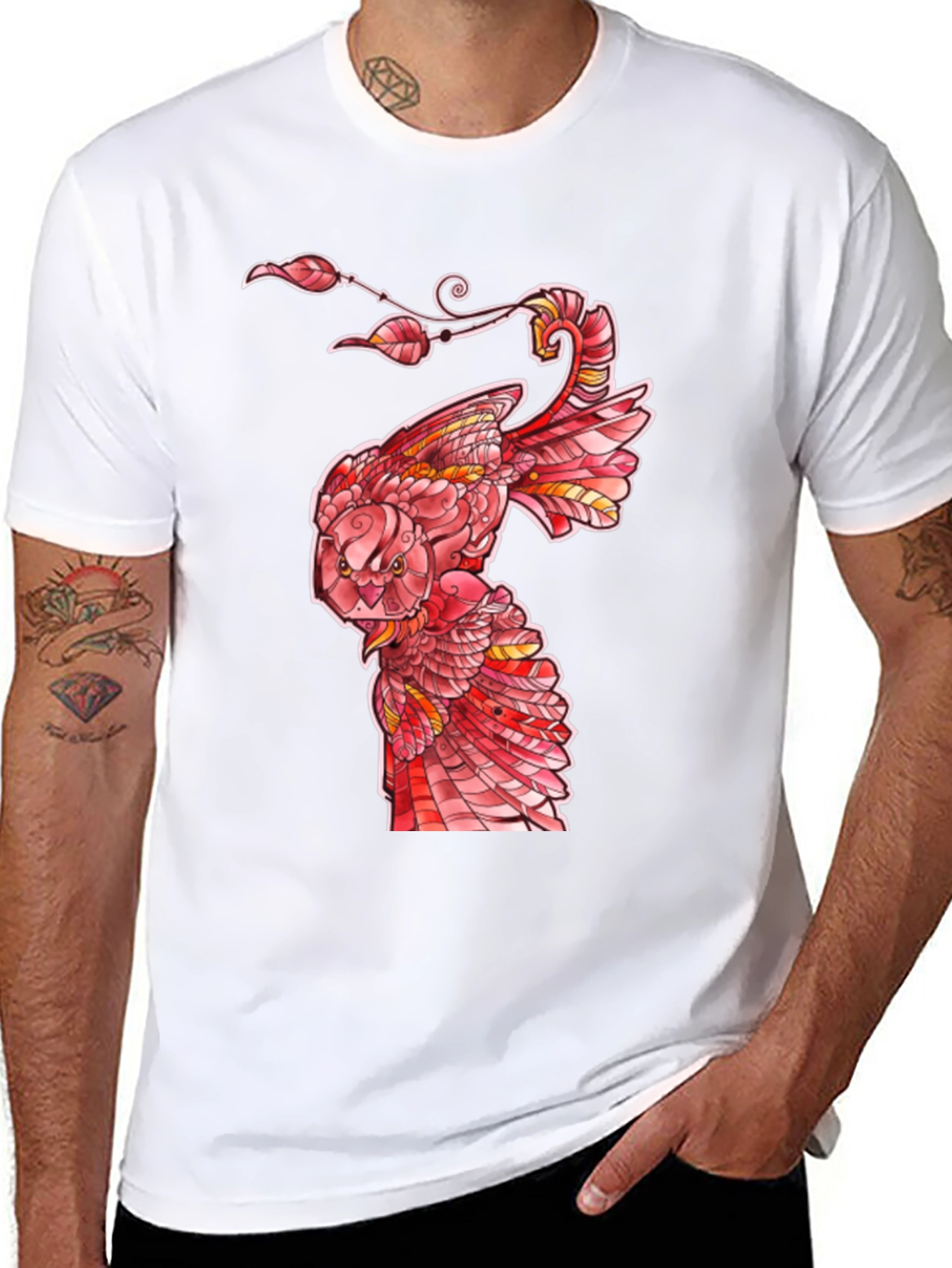 Red Owl Graphic Print Mens Black T-Shirt