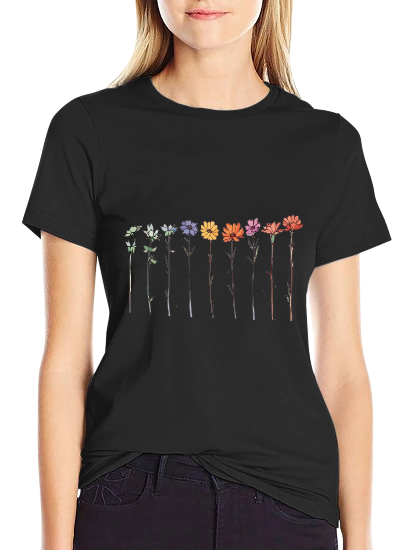 Floral Array Graphic Tee - Black Unisex T-Shirt
