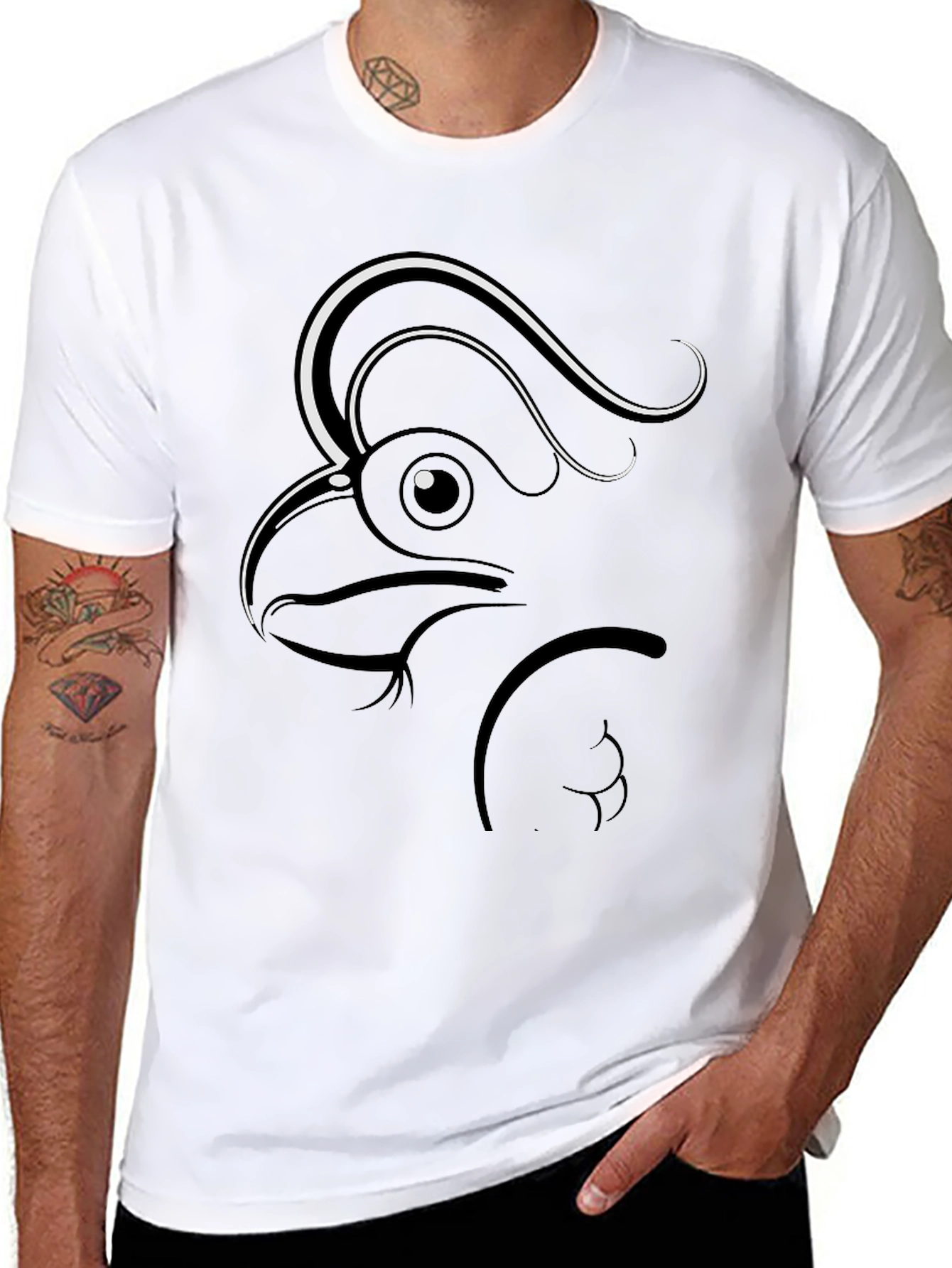 Stylized Rooster Graphic Tee - Mens Black T-Shirt