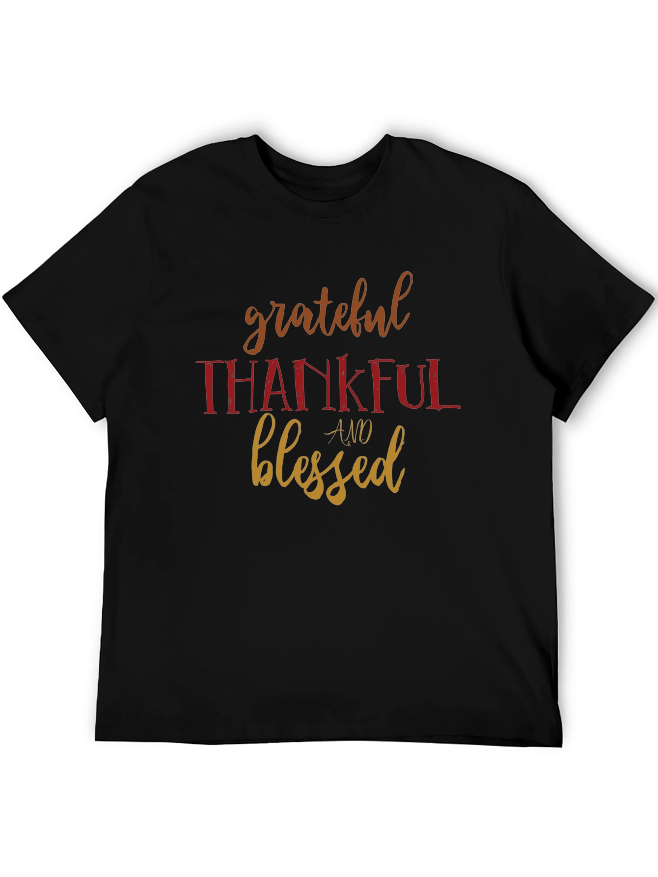 Grateful Thankful Blessed Black Graphic T-Shirt