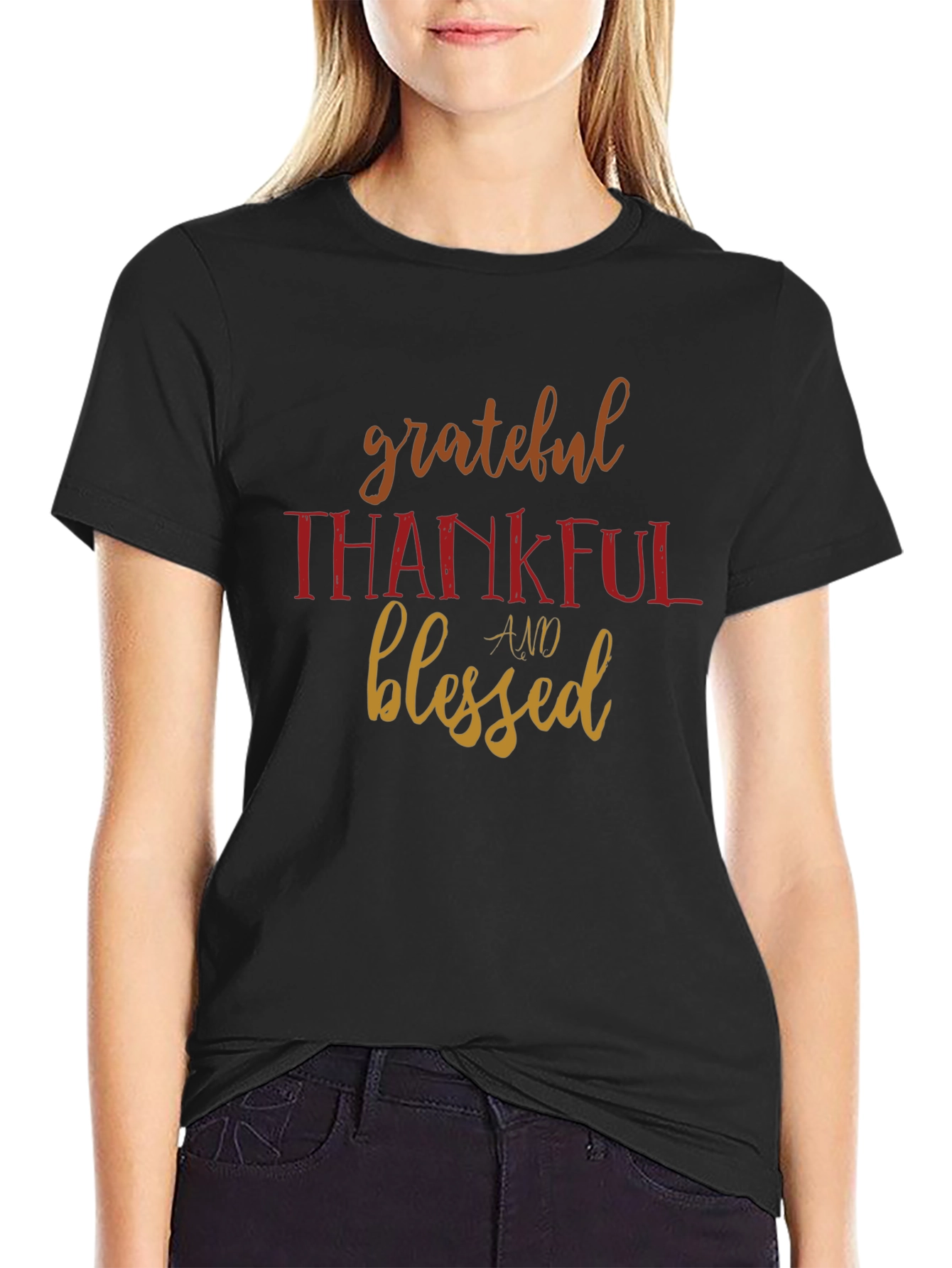 Grateful Thankful Blessed Black Graphic T-Shirt