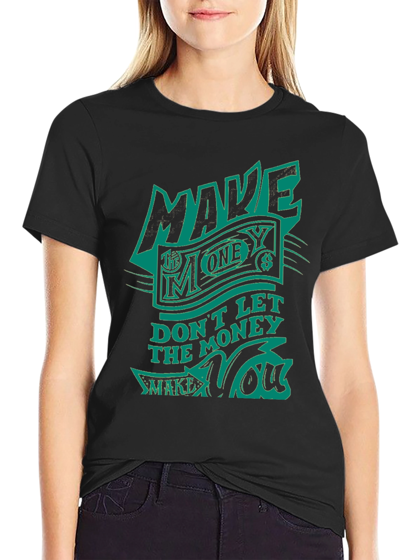 Make Money Graphic Print Tee - Black Cotton Blend