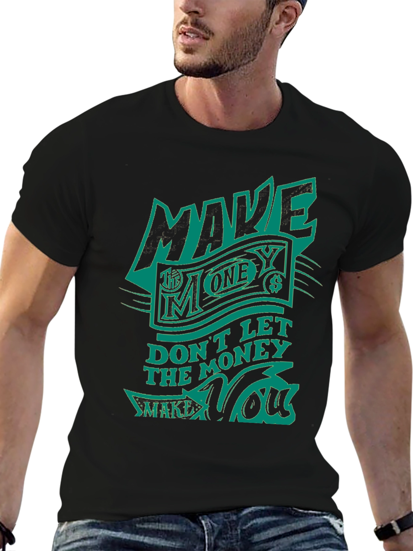 Make Money Graphic Print Tee - Black Cotton Blend