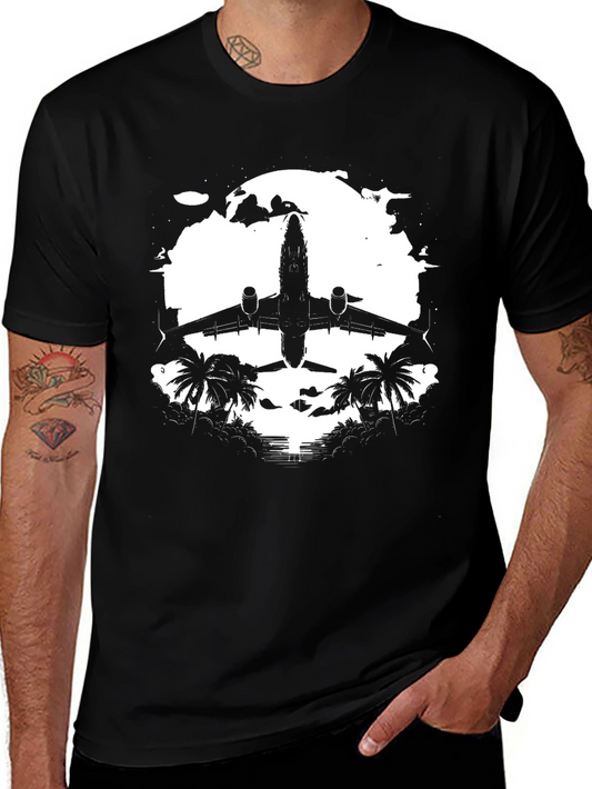 Airplane & Palms Black T-Shirt