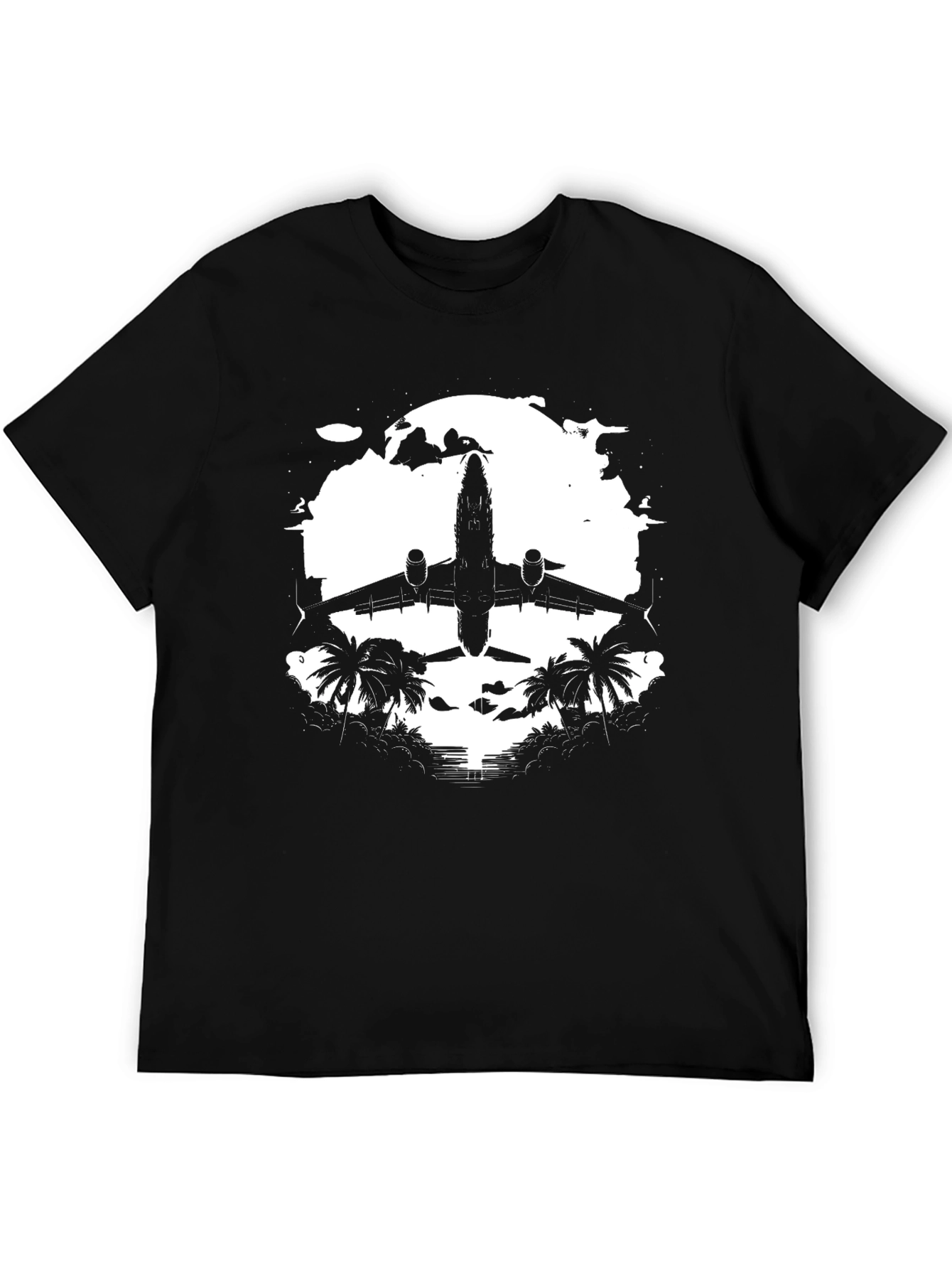 Airplane & Palms Black T-Shirt