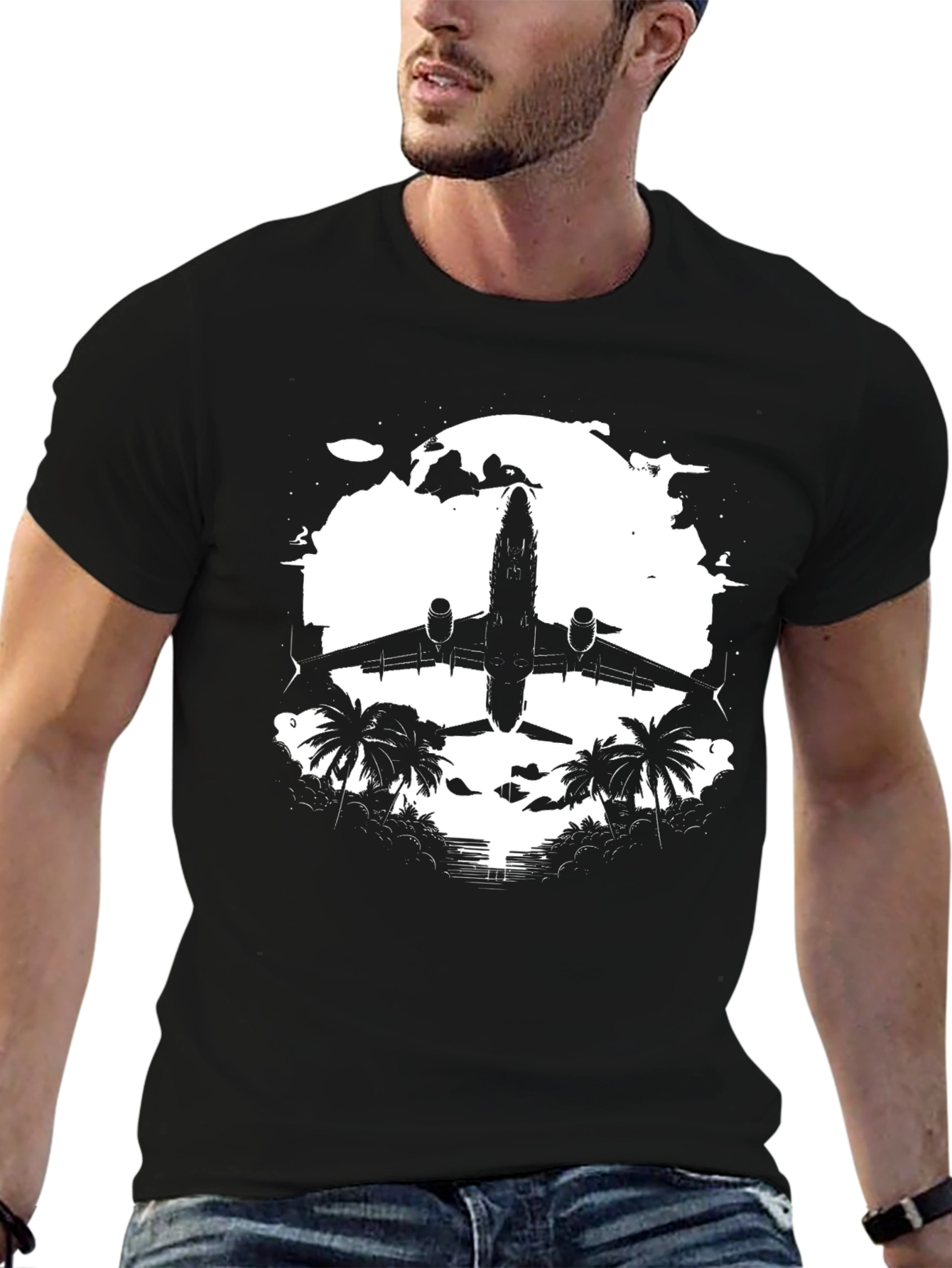 Airplane & Palms Black T-Shirt