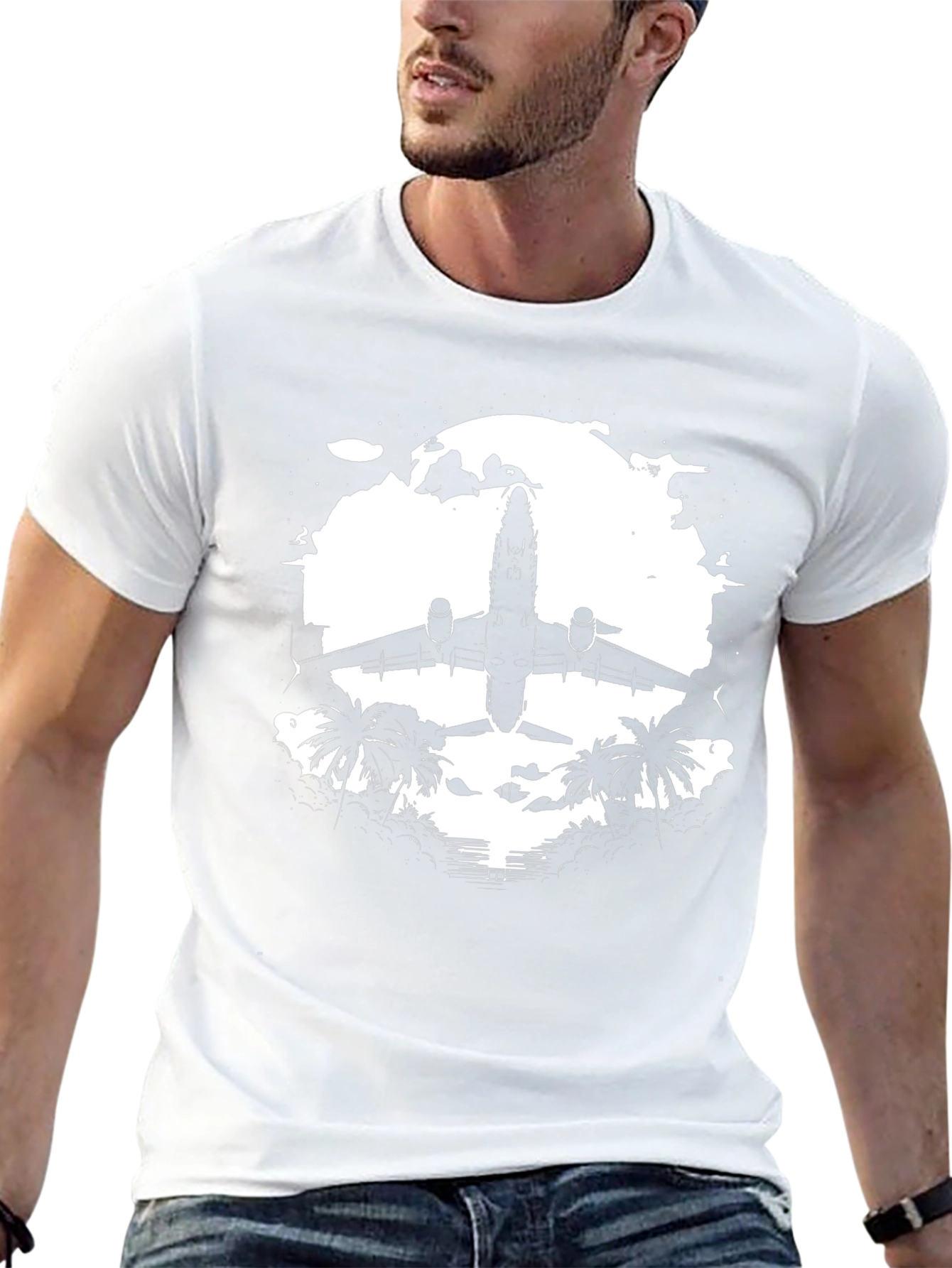 Airplane & Palms Black T-Shirt
