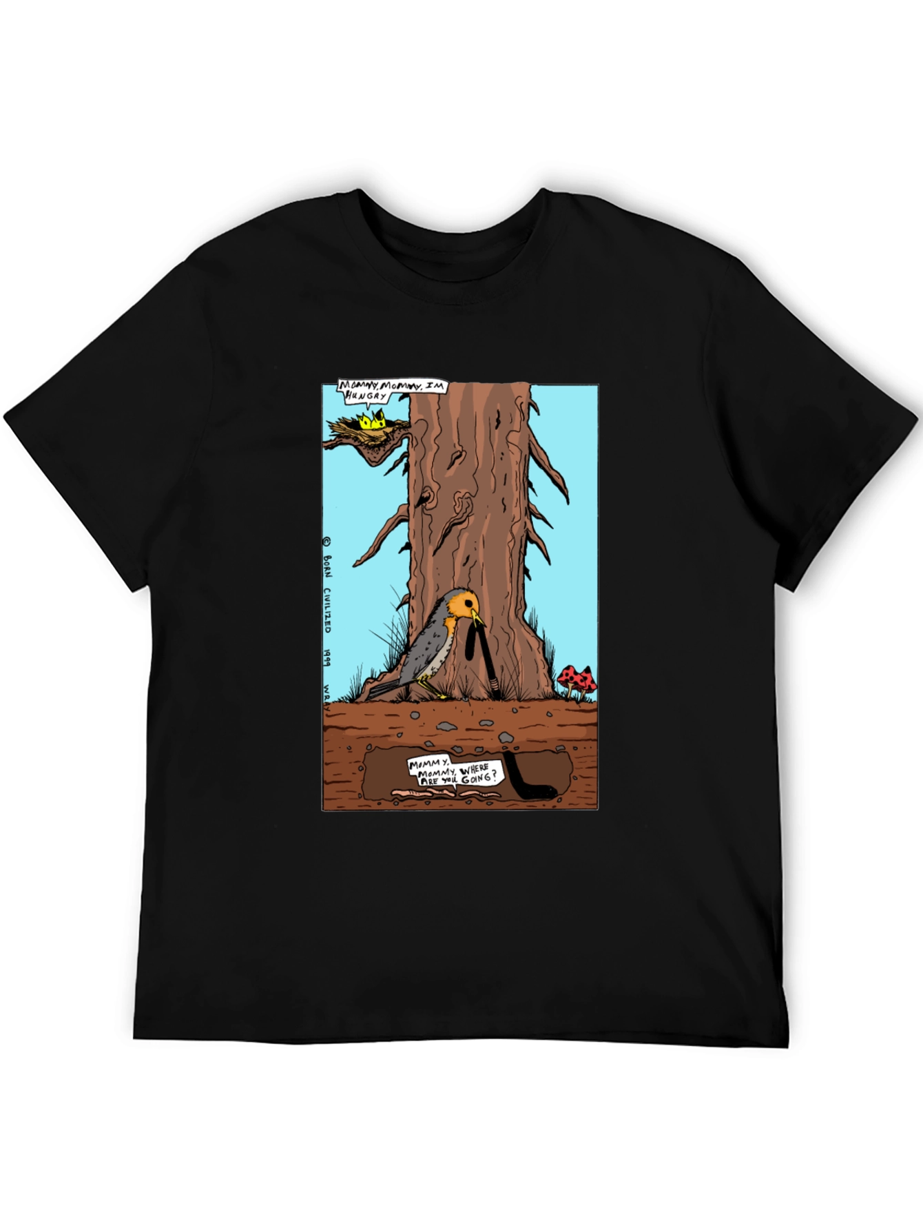 Cartoon Graphic T-Shirt - Bird and Worm Adventure