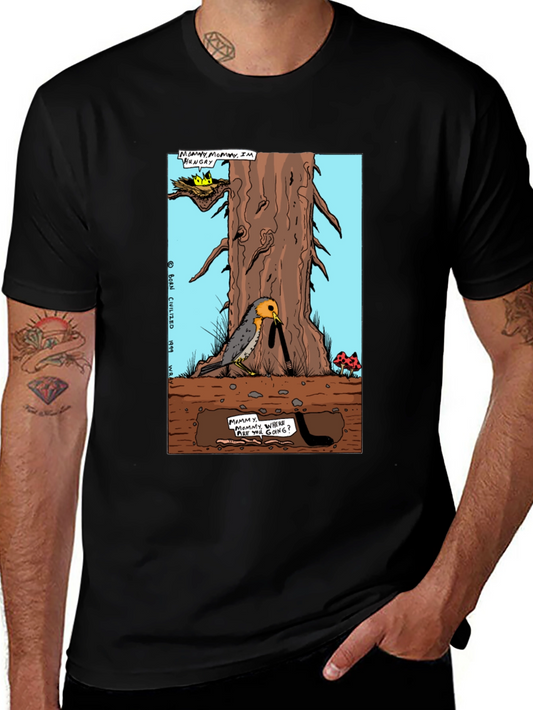 Cartoon Graphic T-Shirt - Bird and Worm Adventure