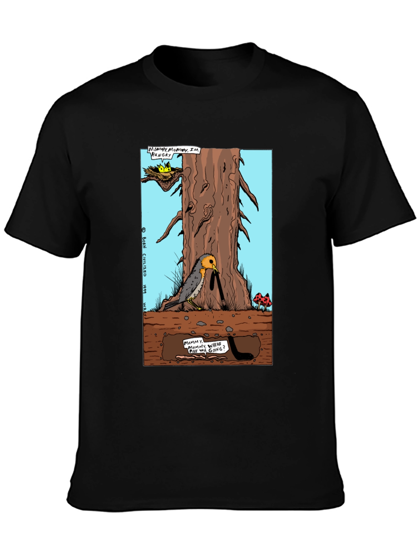 Cartoon Graphic T-Shirt - Bird and Worm Adventure