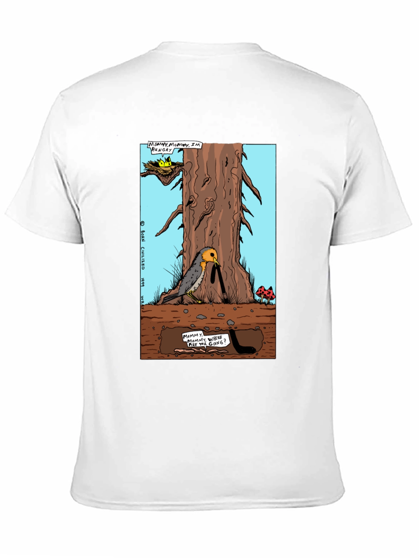 Cartoon Graphic T-Shirt - Bird and Worm Adventure