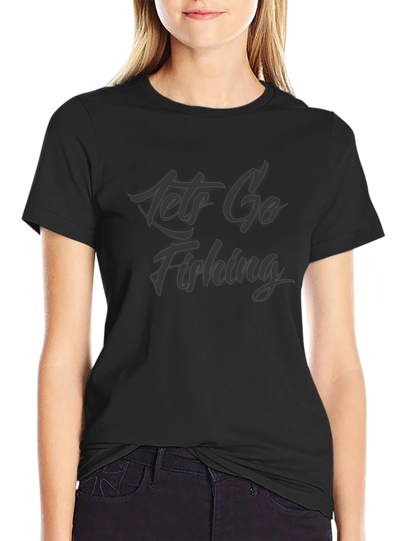 Lets Go Fishing Black Graphic Tee Shirt