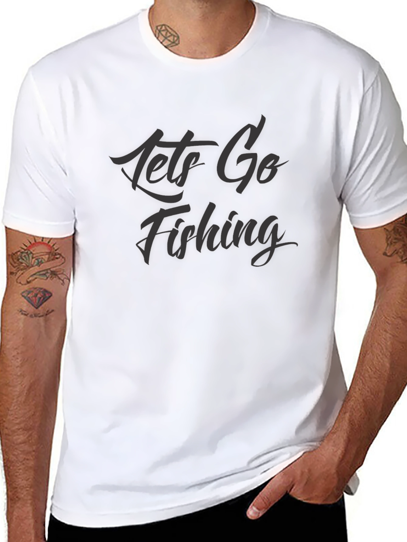 Lets Go Fishing Black Graphic Tee Shirt