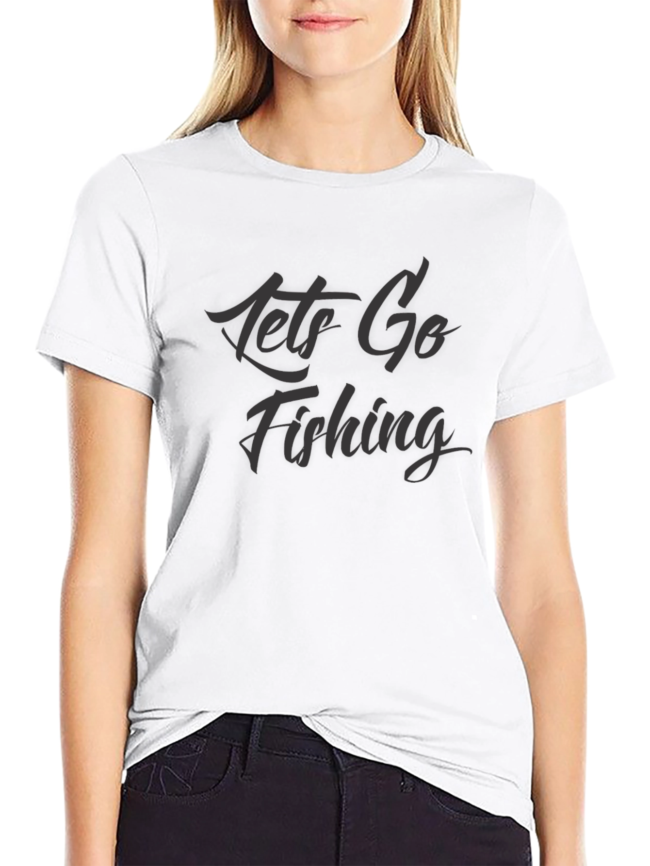 Lets Go Fishing Black Graphic Tee Shirt