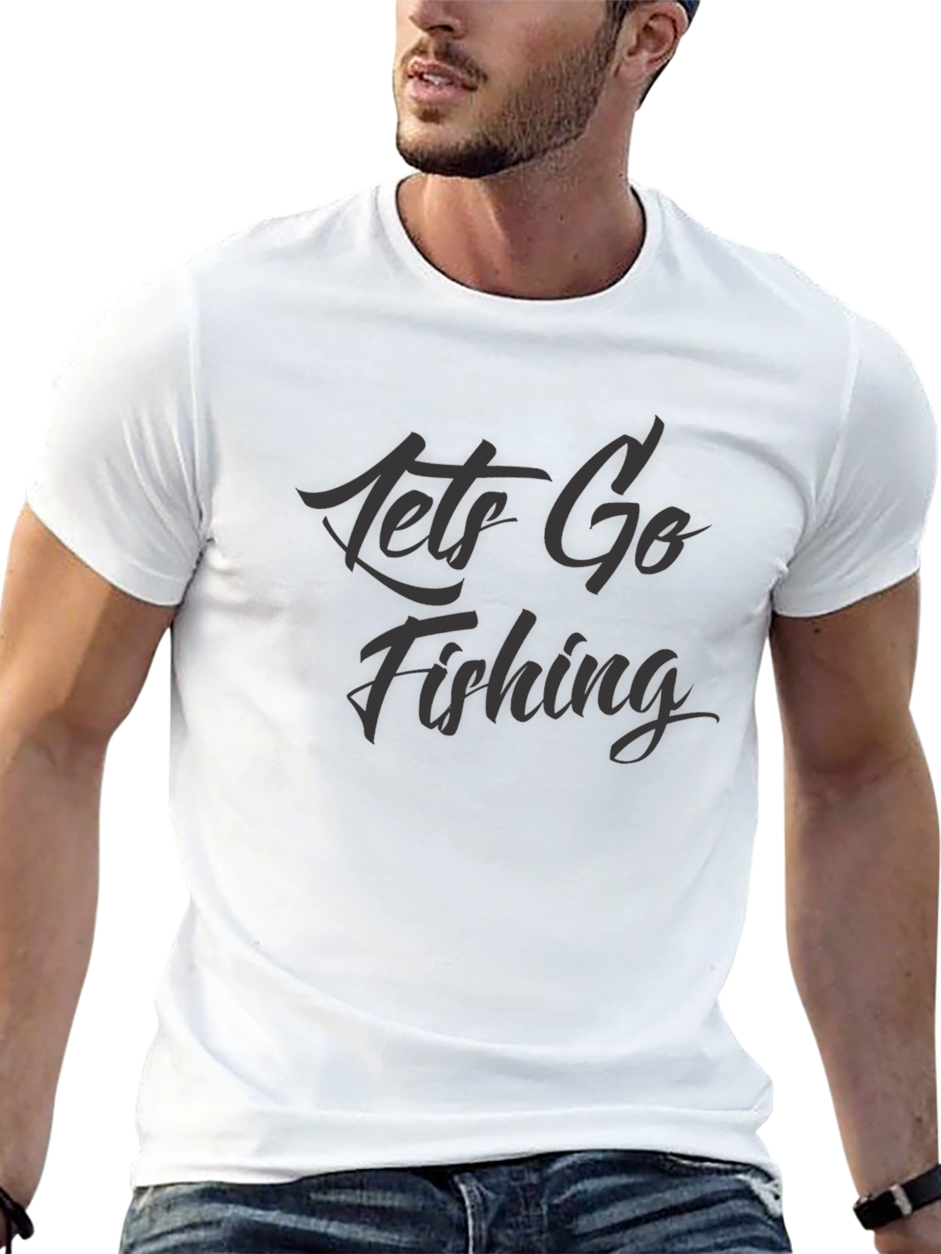 Lets Go Fishing Black Graphic Tee Shirt