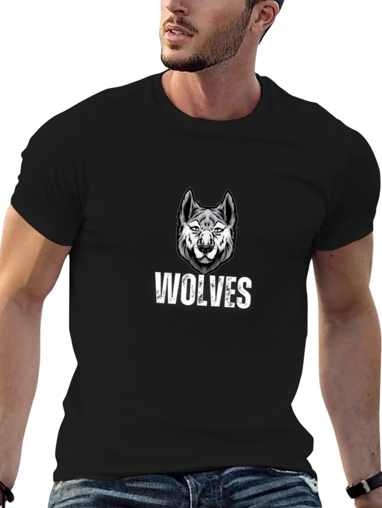 Wolves Graphic Print Black T-Shirt