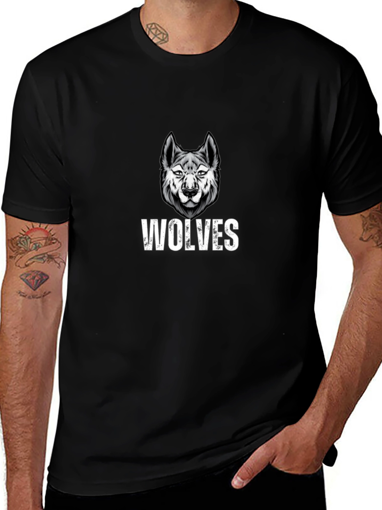Wolves Graphic Print Black T-Shirt