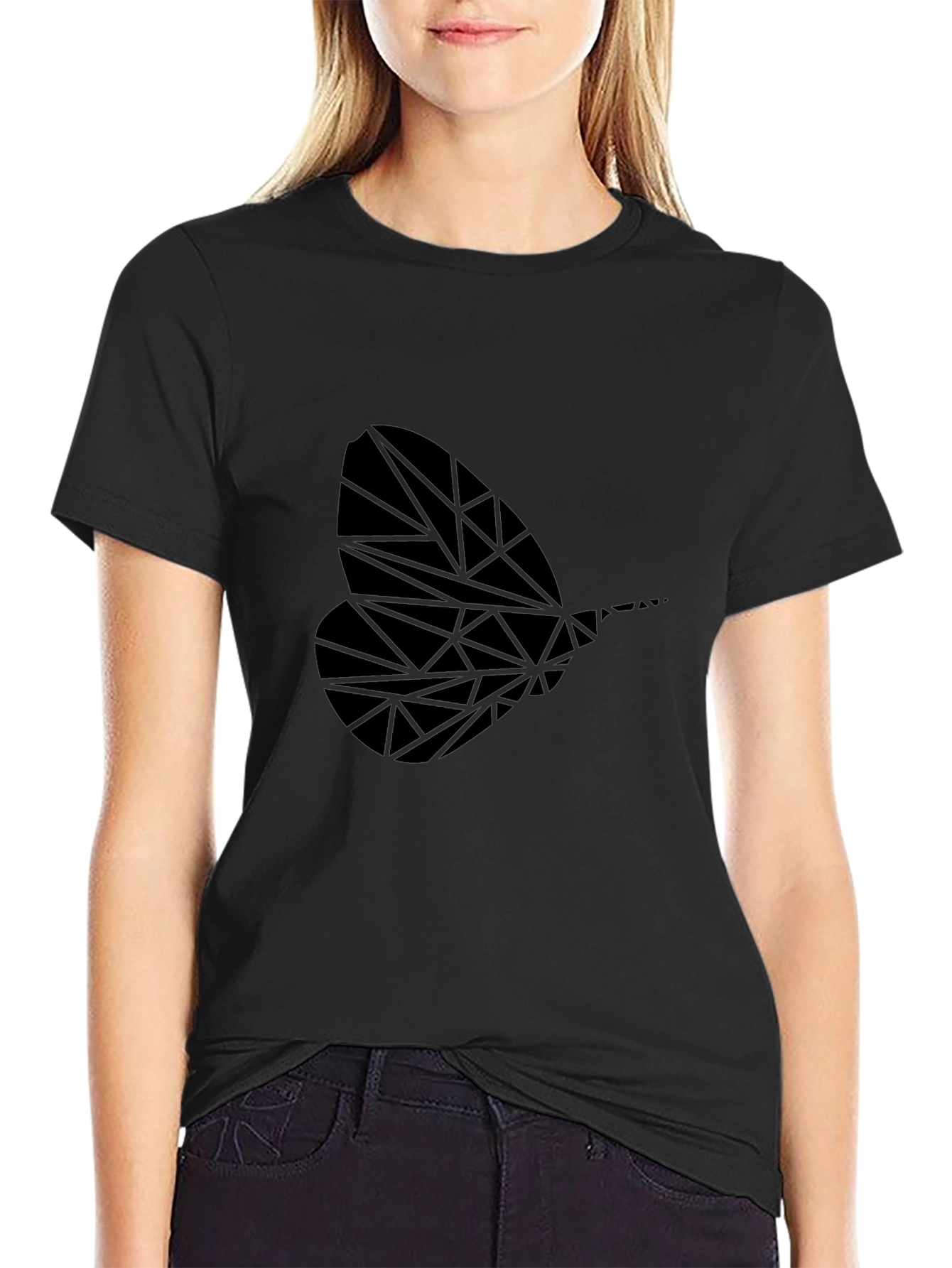 Geometric Insect Print Black T-Shirt