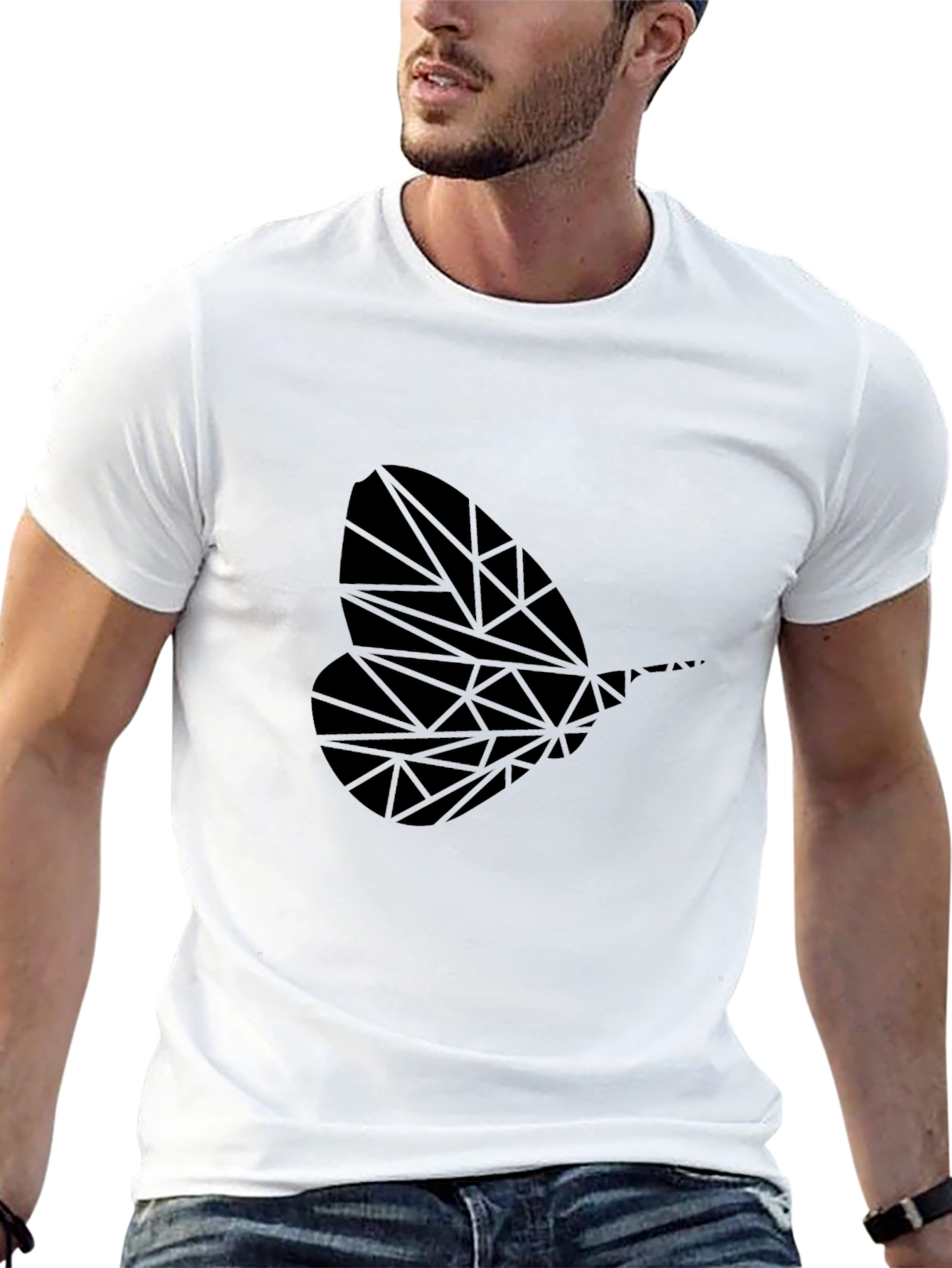 Geometric Insect Print Black T-Shirt