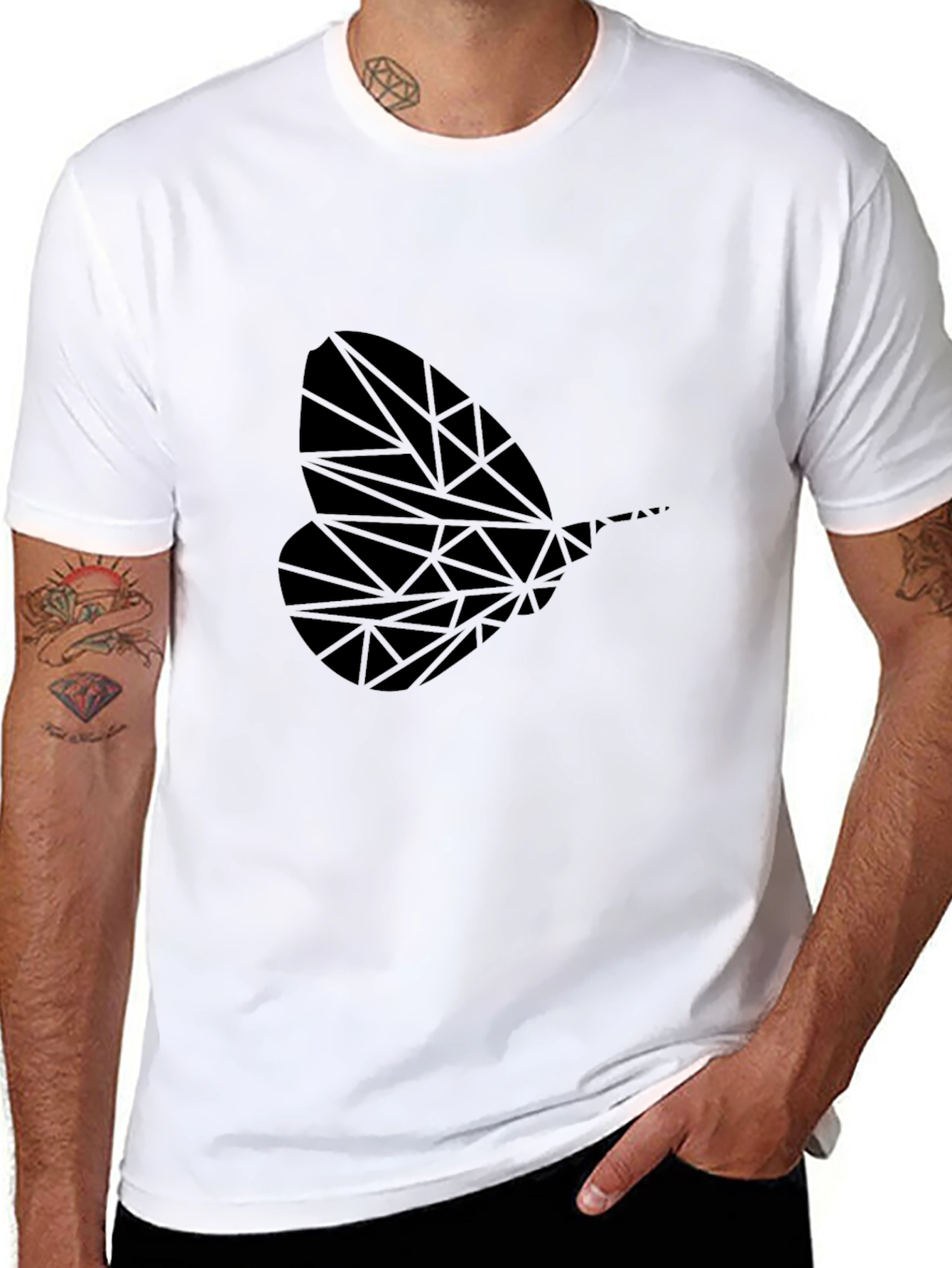 Geometric Insect Print Black T-Shirt