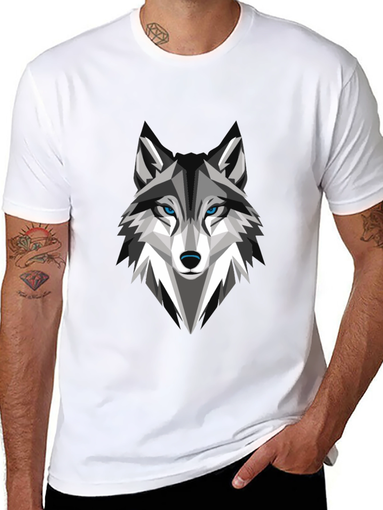 Geometric Wolf Graphic Tee - Stylish Mens Black T-Shirt