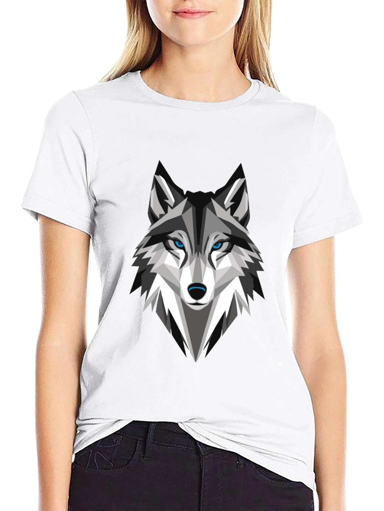 Geometric Wolf Graphic Tee - Stylish Mens Black T-Shirt