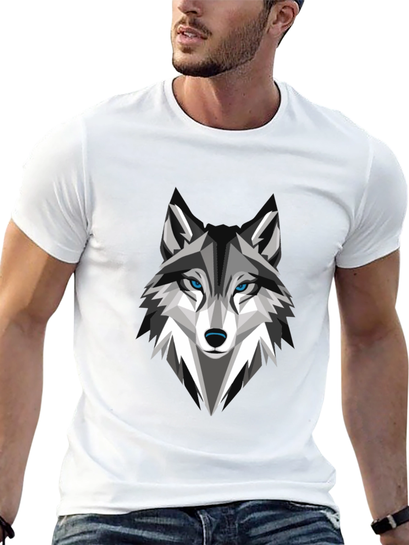 Geometric Wolf Graphic Tee - Stylish Mens Black T-Shirt