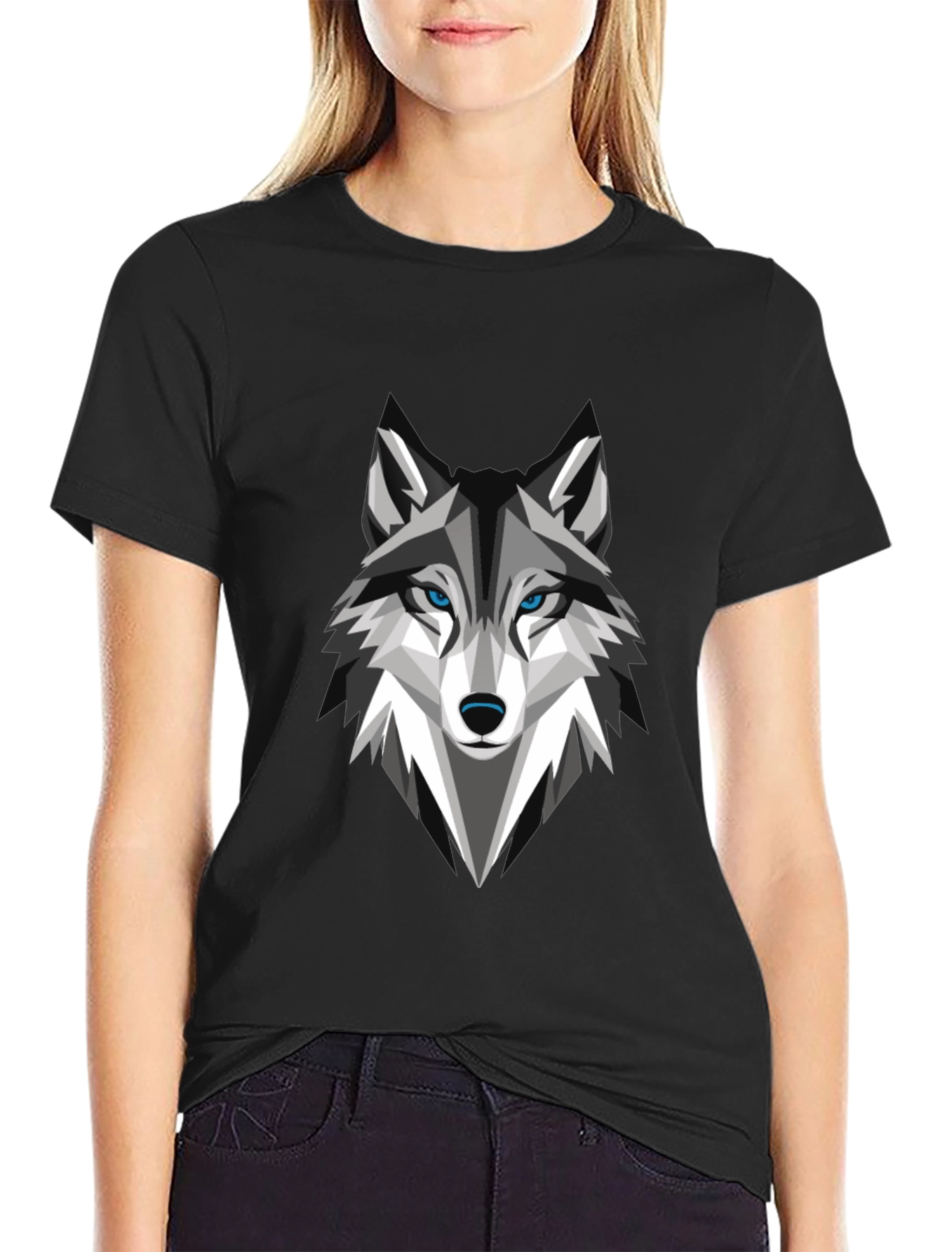 Geometric Wolf Graphic Tee - Stylish Mens Black T-Shirt
