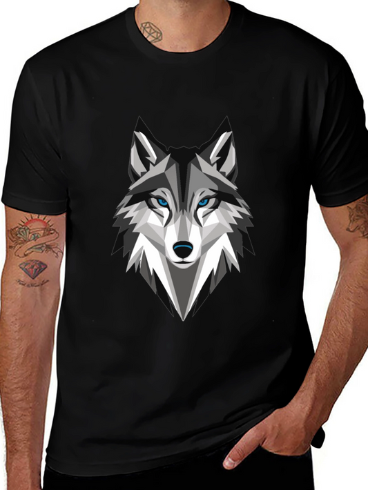 Geometric Wolf Graphic Tee - Stylish Mens Black T-Shirt