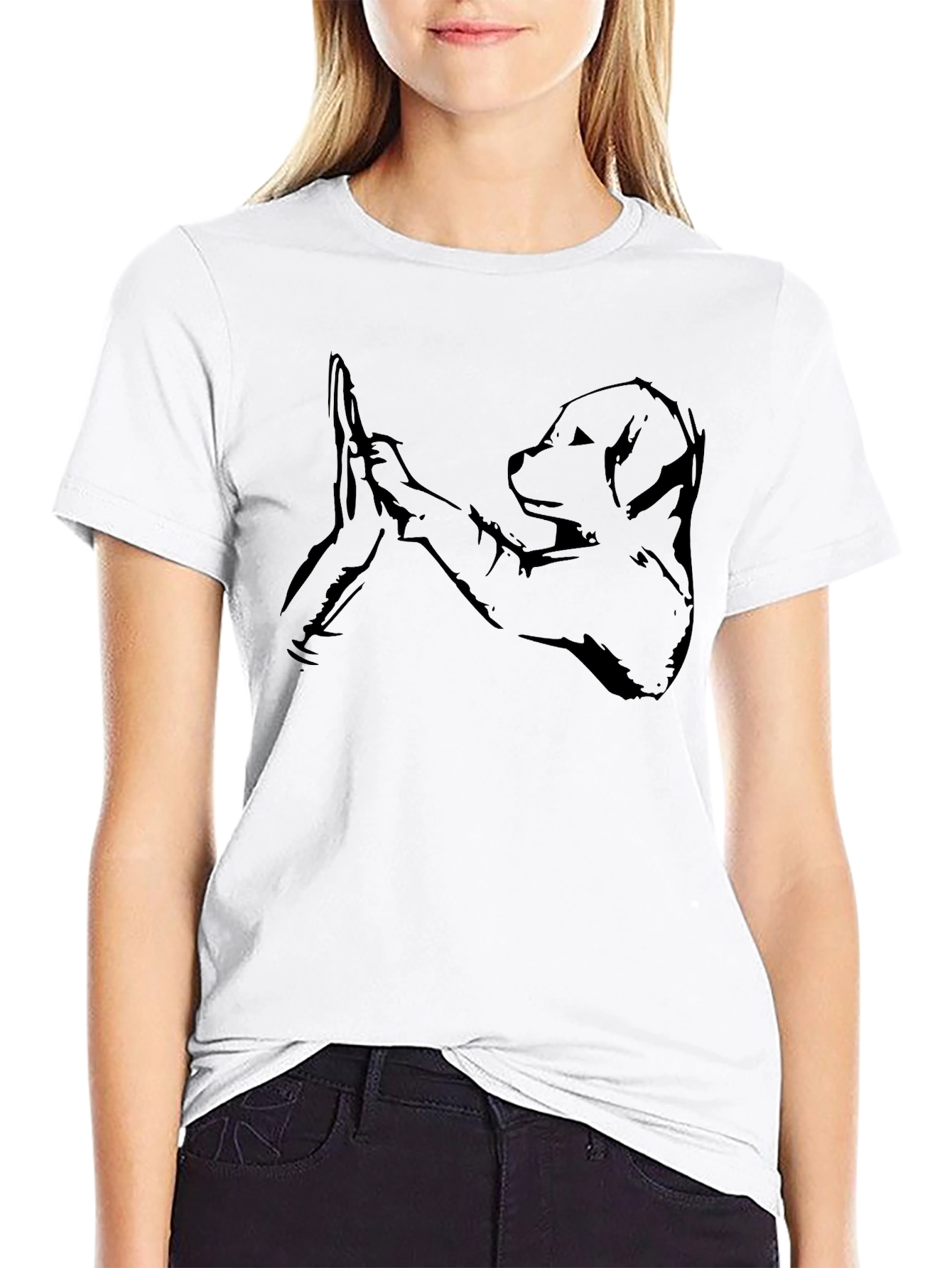 Dog High Five Graphic Tee - Soft Black Cotton