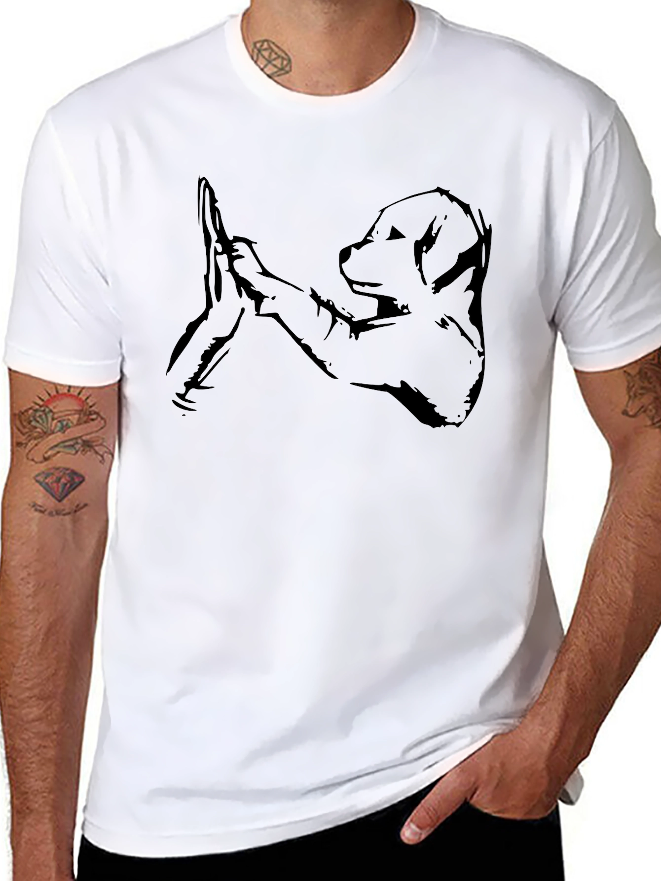Dog High Five Graphic Tee - Soft Black Cotton