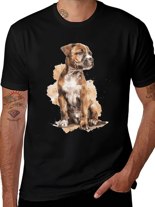 Pitbull Puppy Watercolor Graphic Tee - Soft Cotton Blend