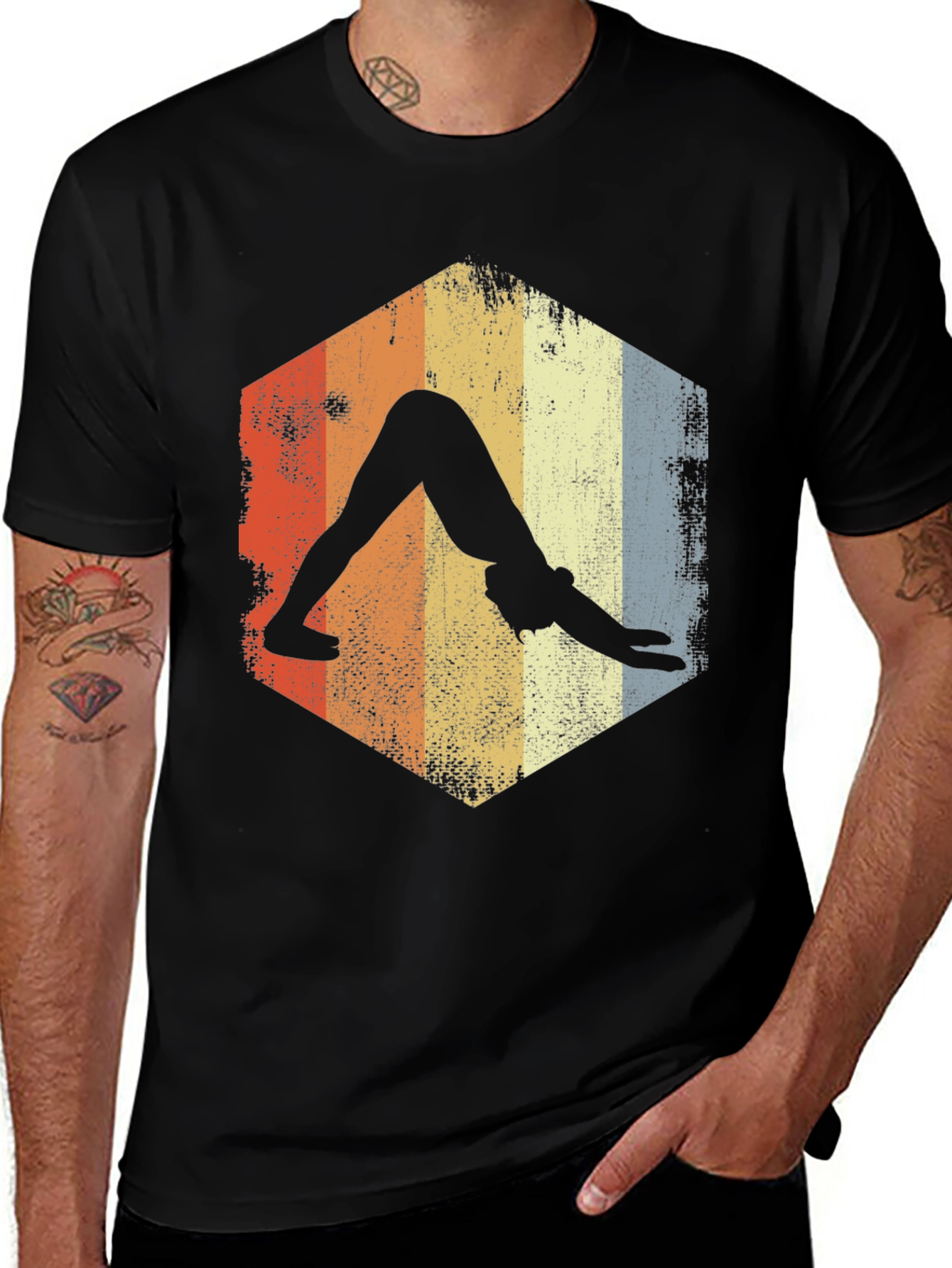 Yoga Pose Retro T-Shirt - Downward Dog Design