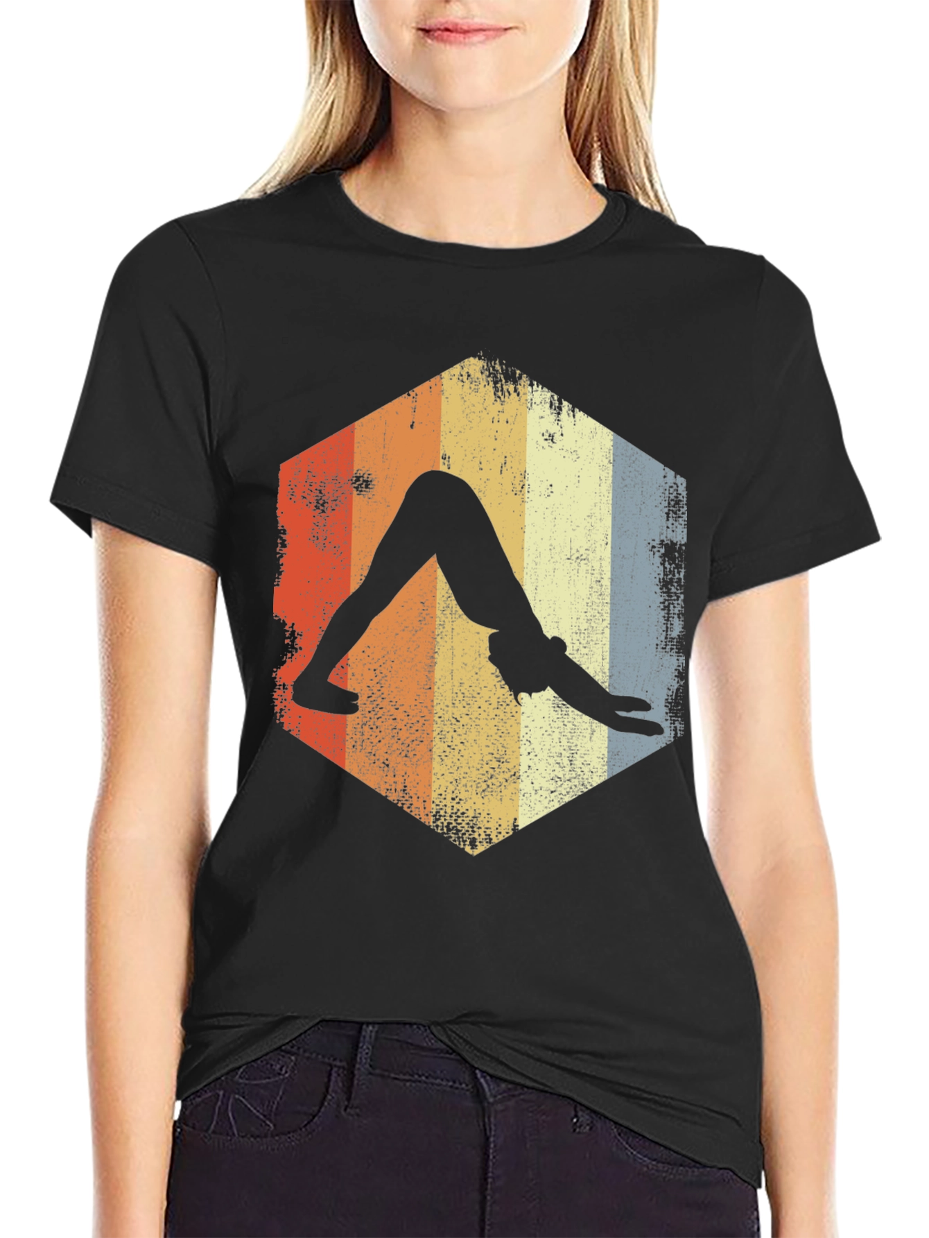 Yoga Pose Retro T-Shirt - Downward Dog Design