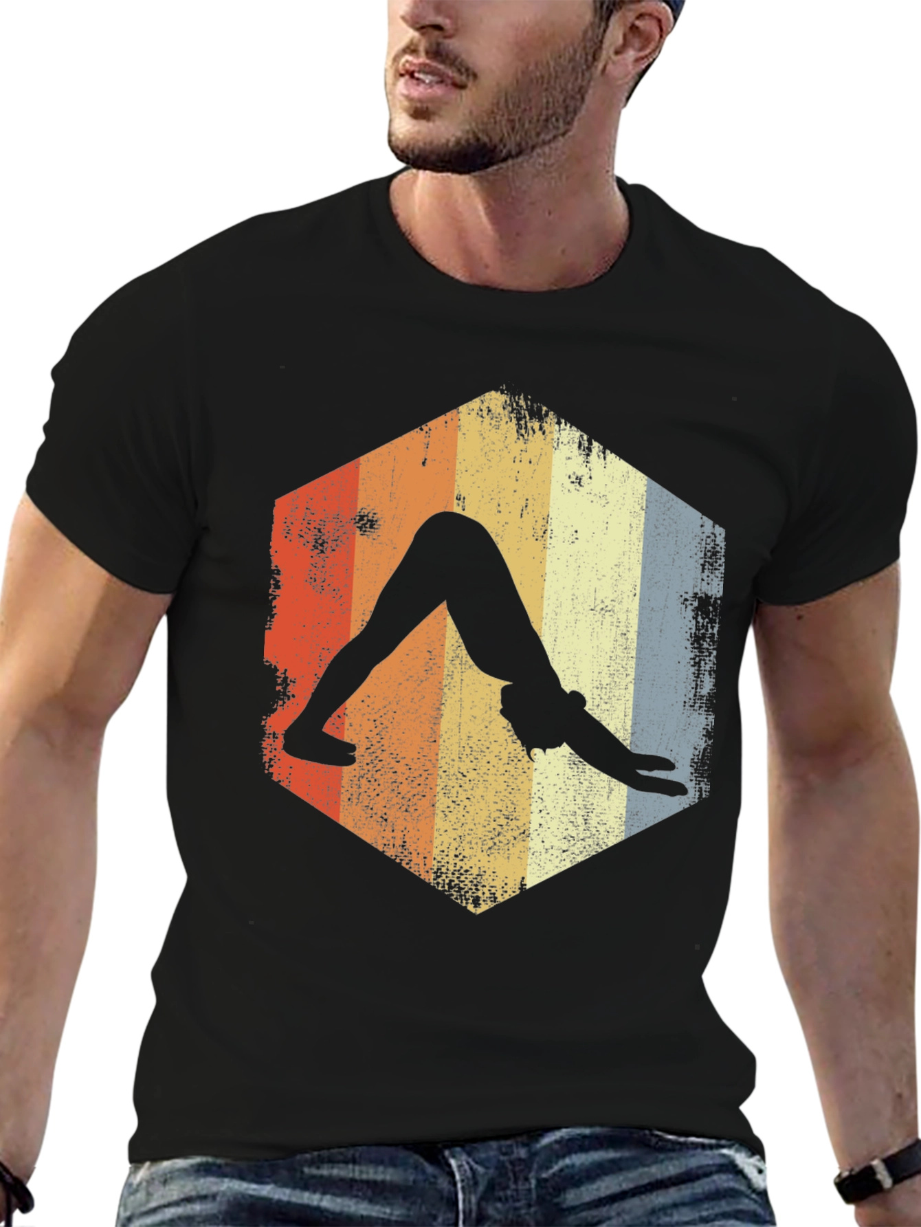 Yoga Pose Retro T-Shirt - Downward Dog Design