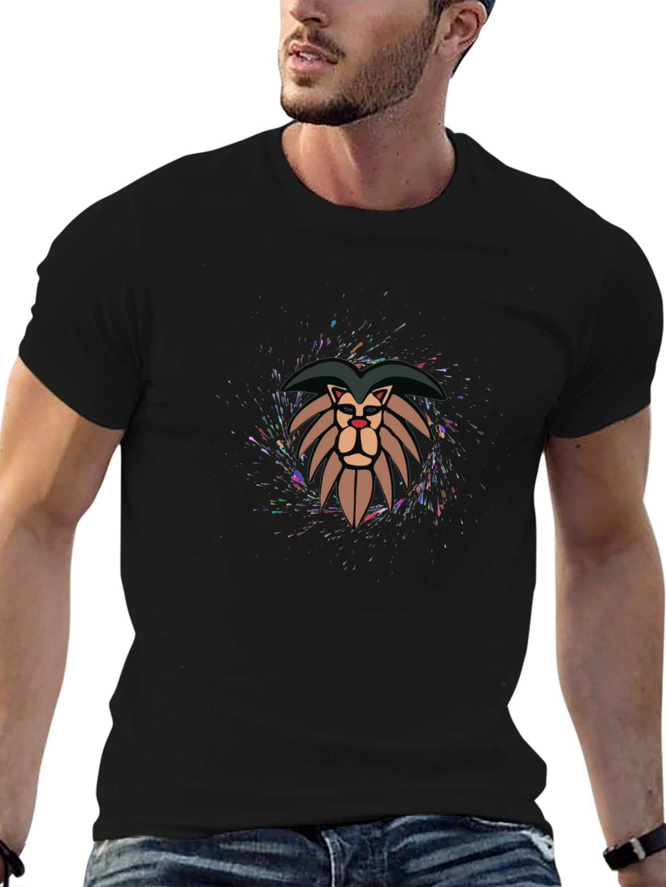 Lion Graphic Print Tee - Stylish Mens Black T-Shirt