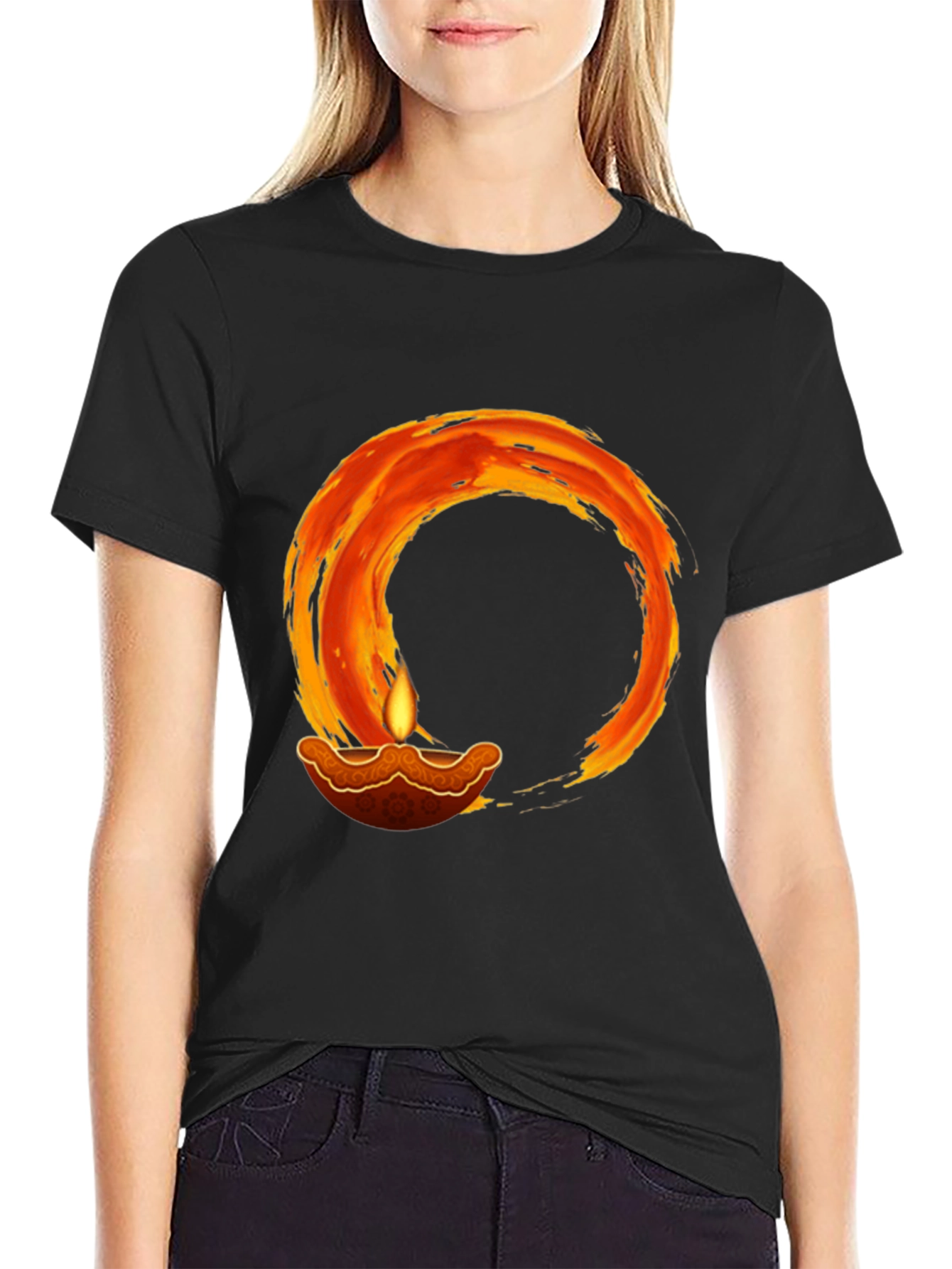 Diwali Lamp T-Shirt - Black Graphic Tee