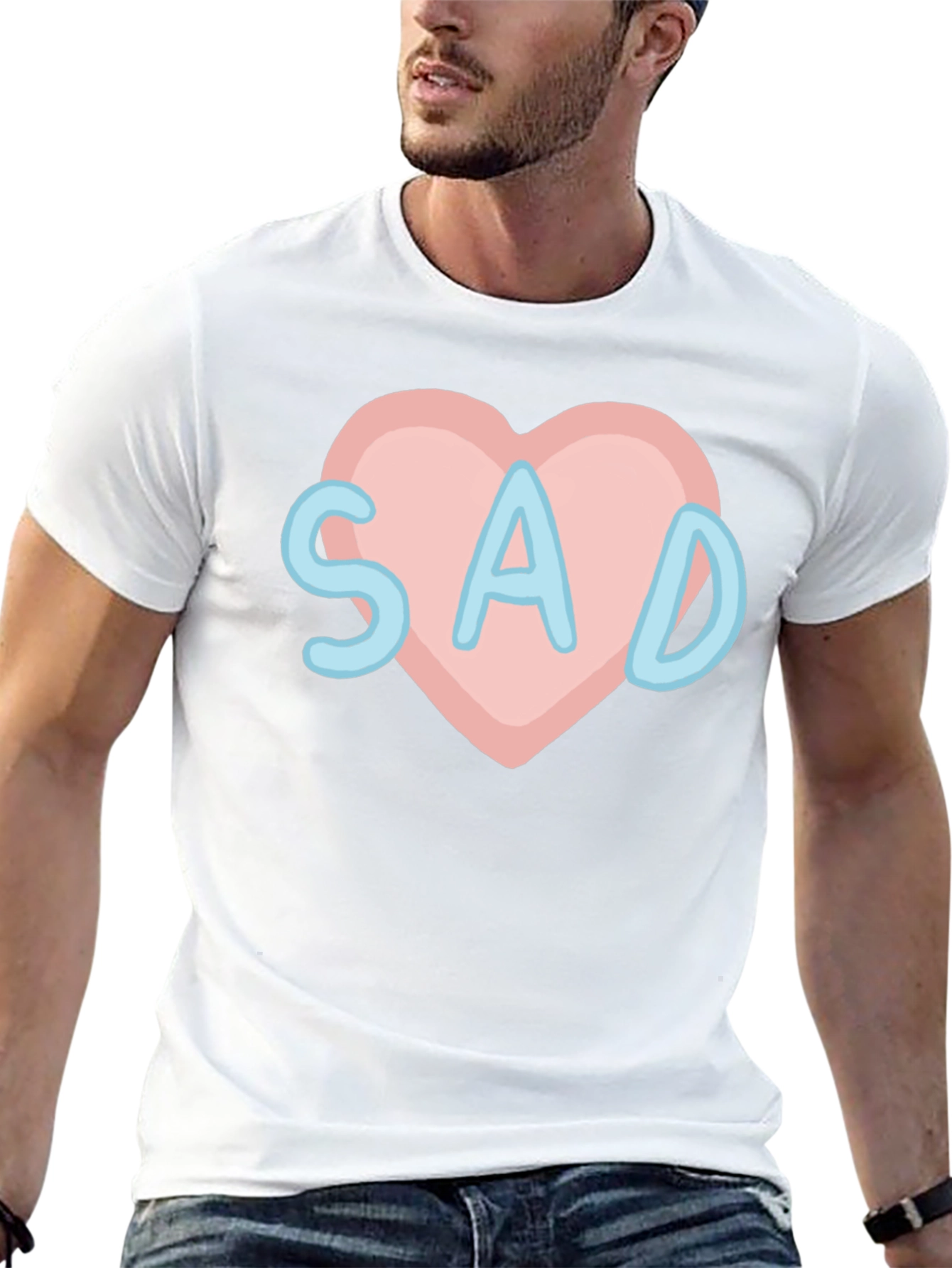 Sad Heart T-Shirt - Black Crew Neck Tee