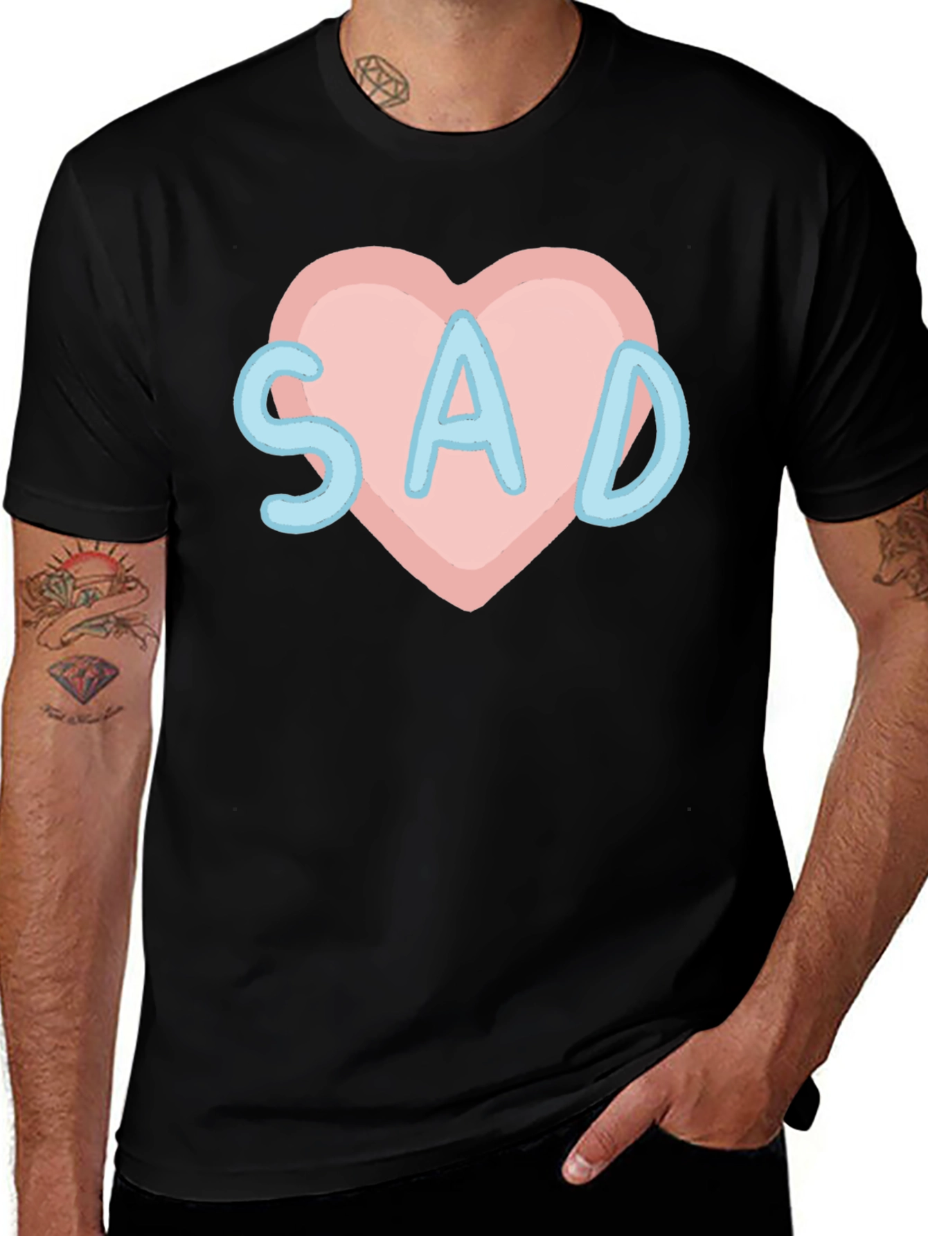 Sad Heart T-Shirt - Black Crew Neck Tee