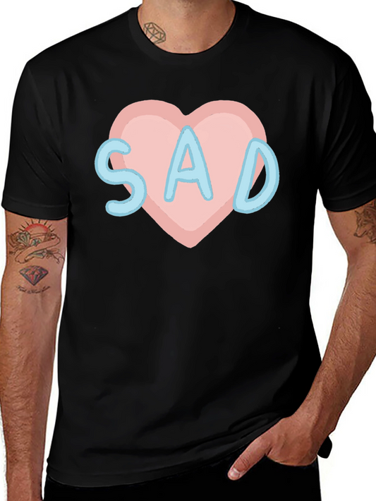 Sad Heart T-Shirt - Black Crew Neck Tee