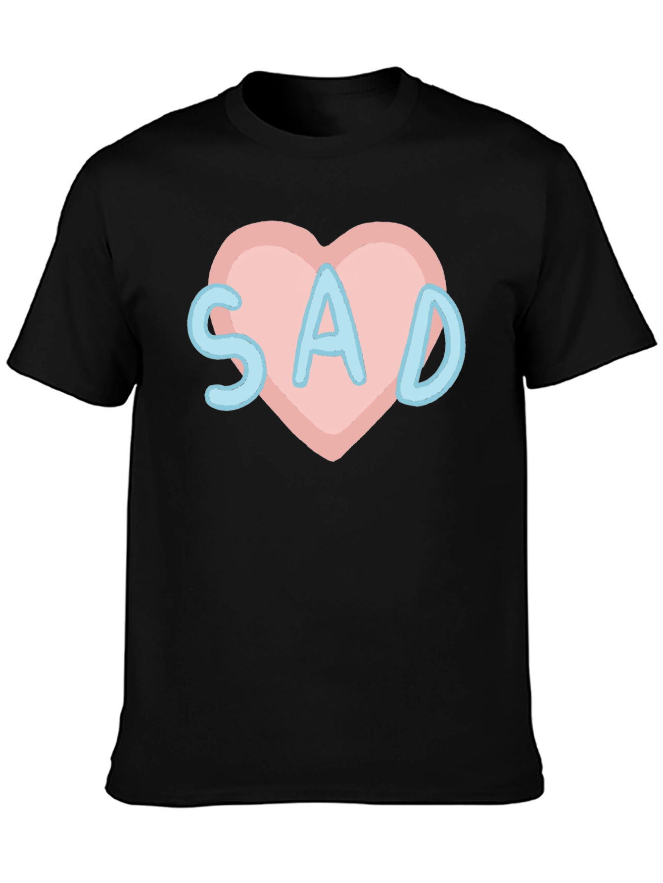 Sad Heart T-Shirt - Black Crew Neck Tee