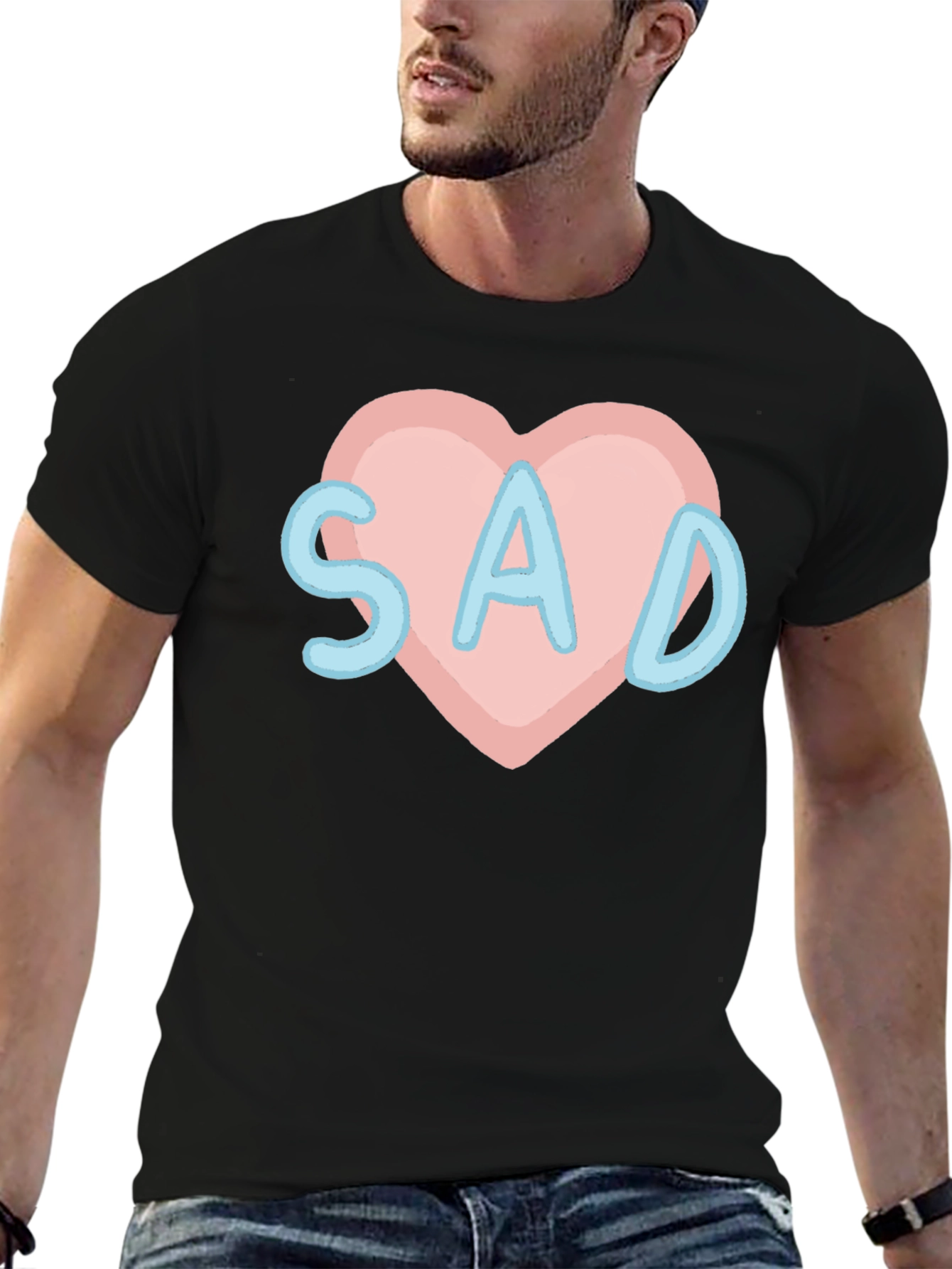 Sad Heart T-Shirt - Black Crew Neck Tee