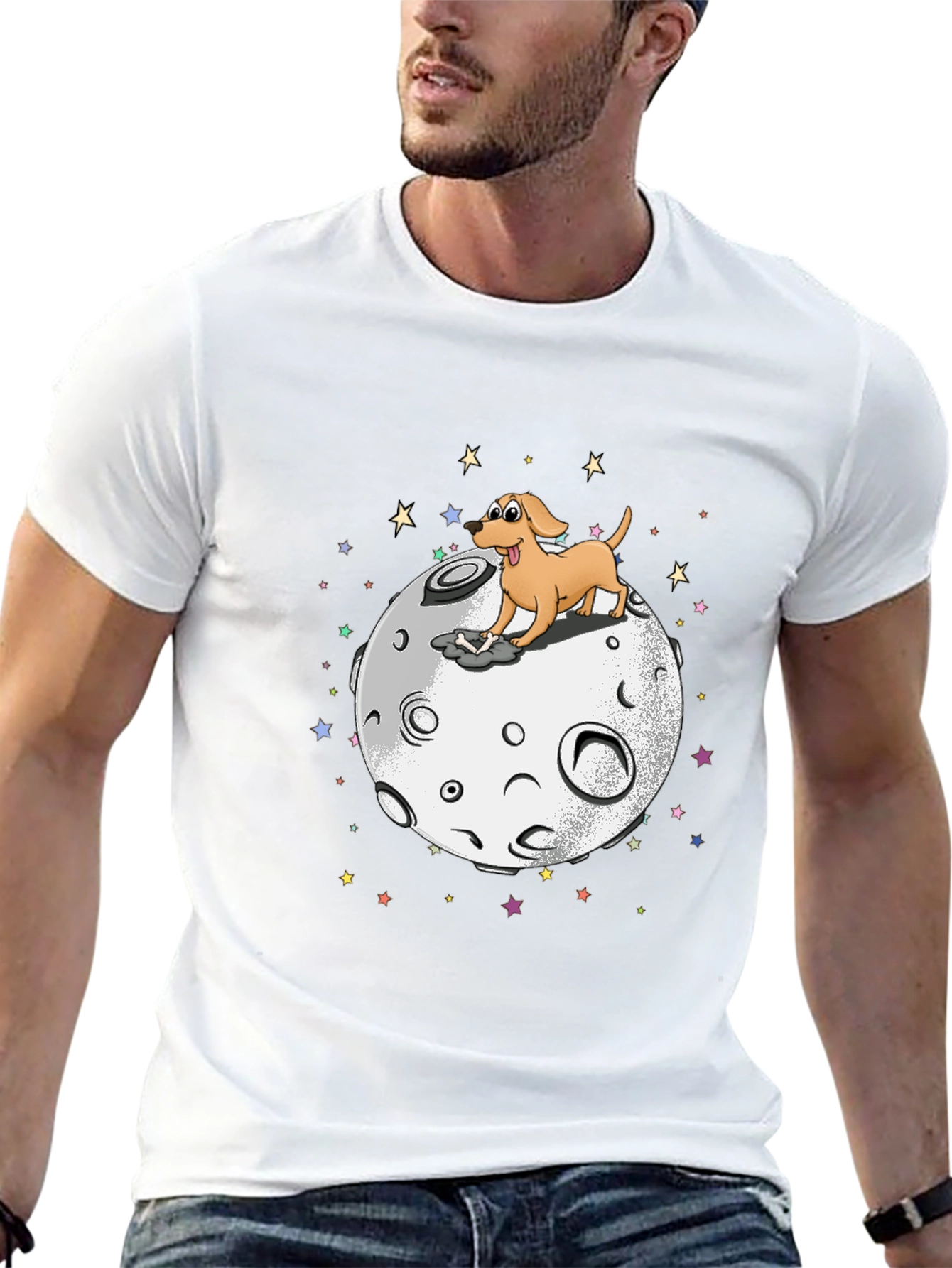 Dog on the Moon Graphic Black T-Shirt