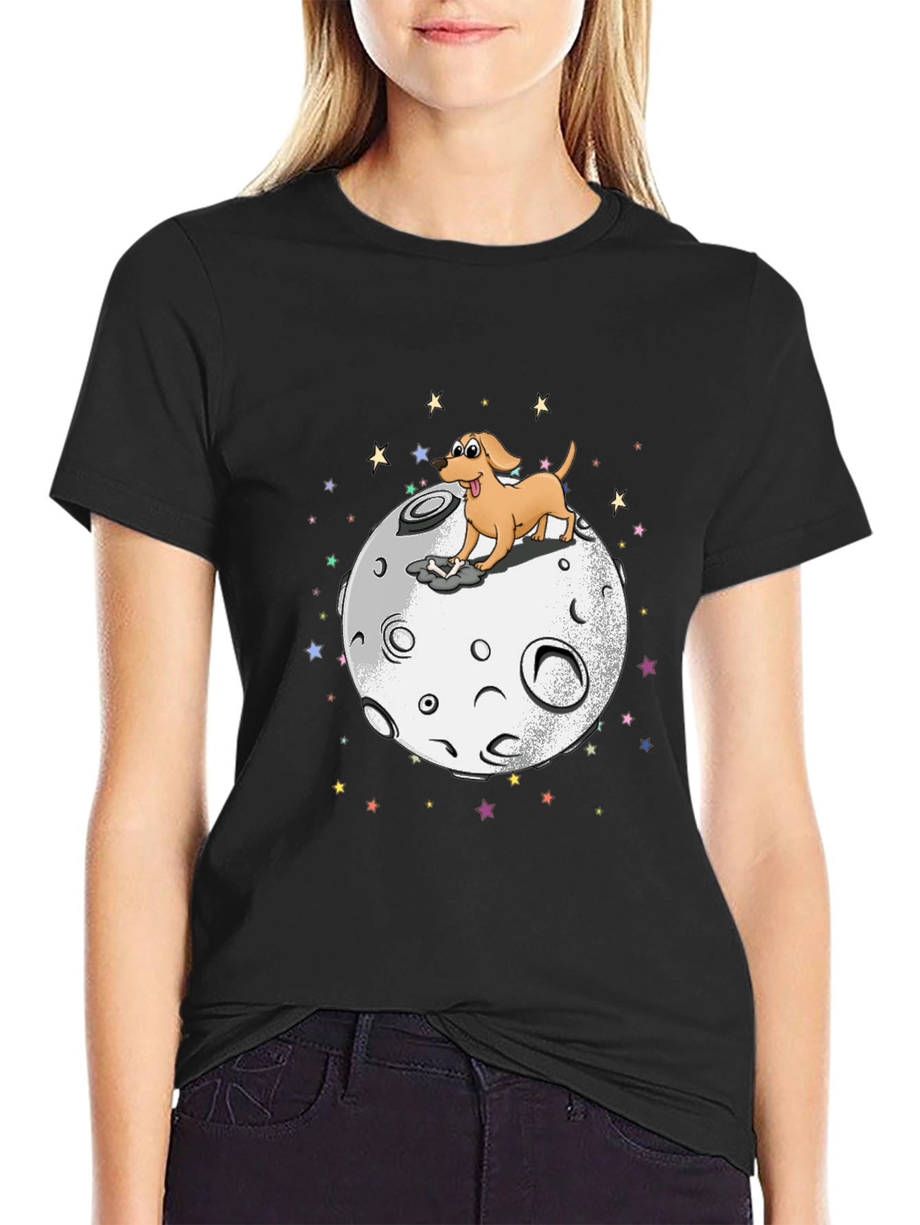 Dog on the Moon Graphic Black T-Shirt