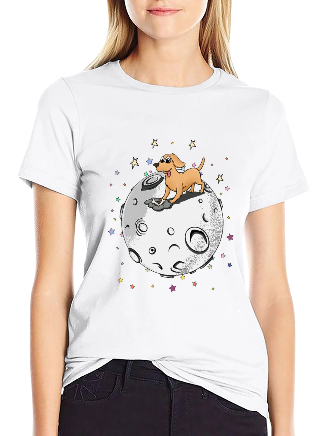 Dog on the Moon Graphic Black T-Shirt