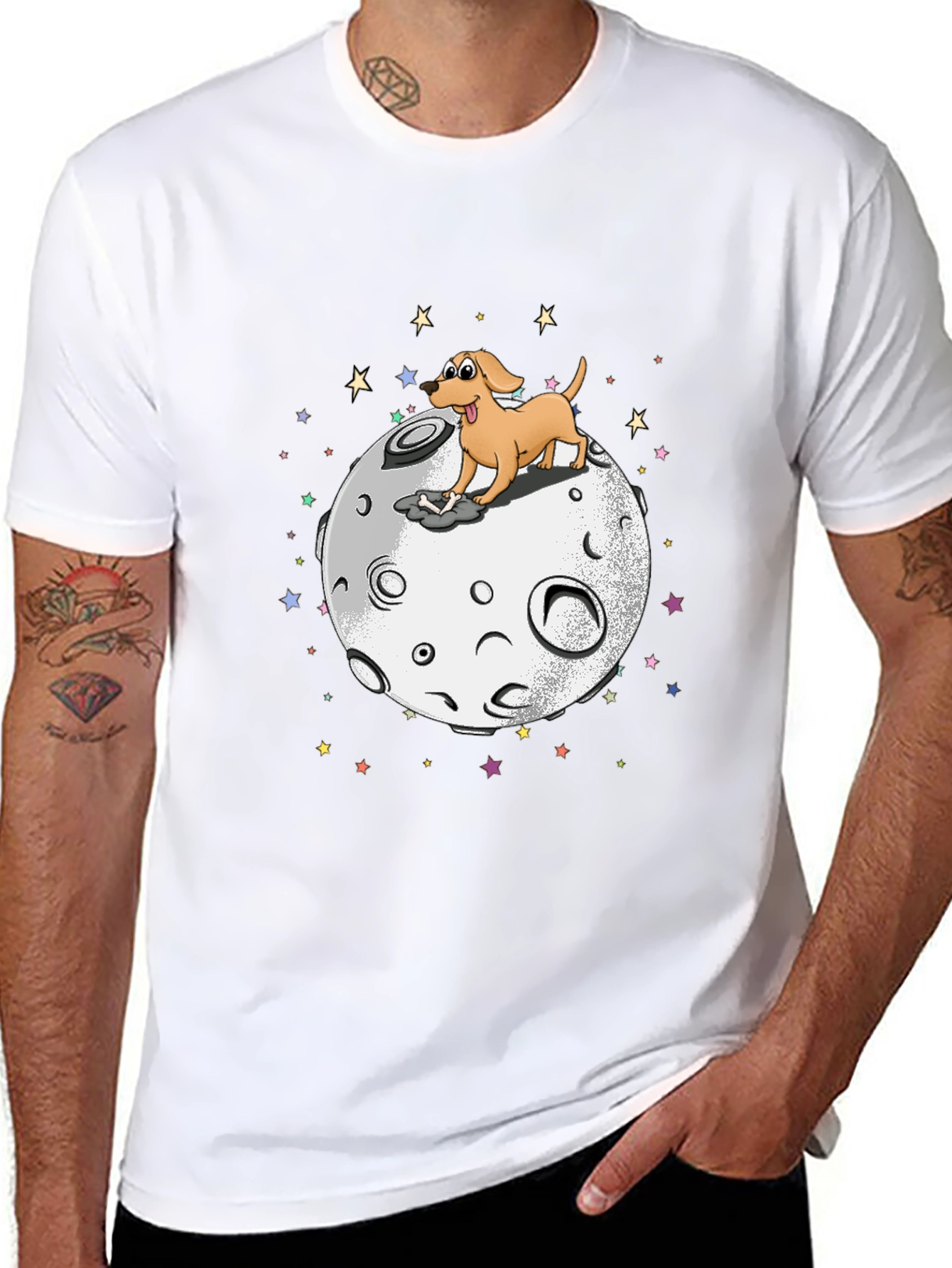 Dog on the Moon Graphic Black T-Shirt