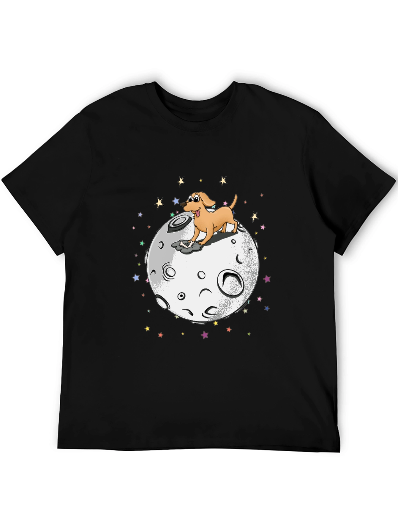 Dog on the Moon Graphic Black T-Shirt