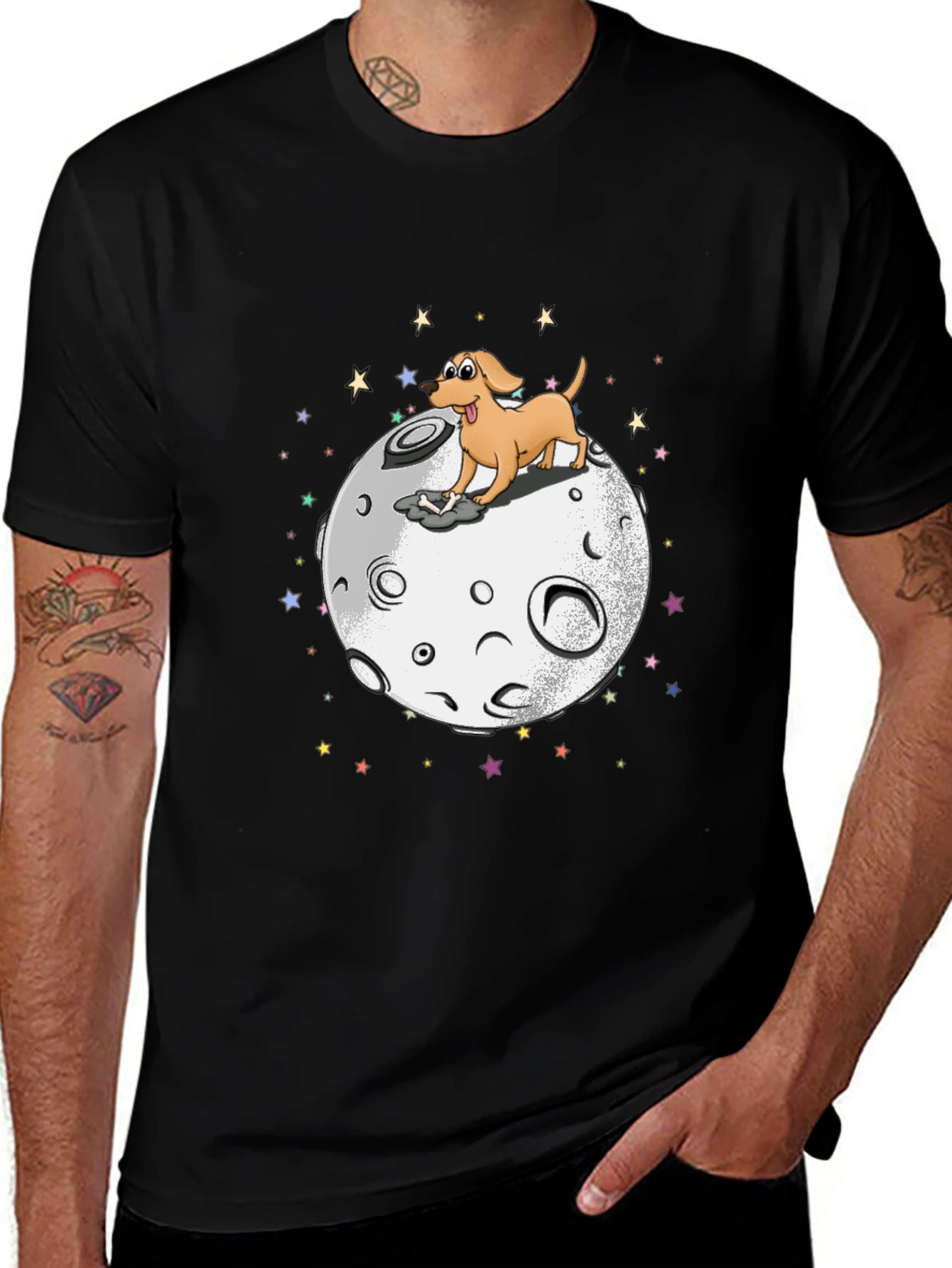Dog on the Moon Graphic Black T-Shirt