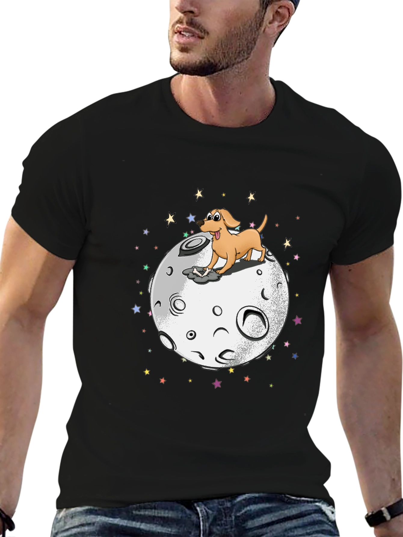 Dog on the Moon Graphic Black T-Shirt