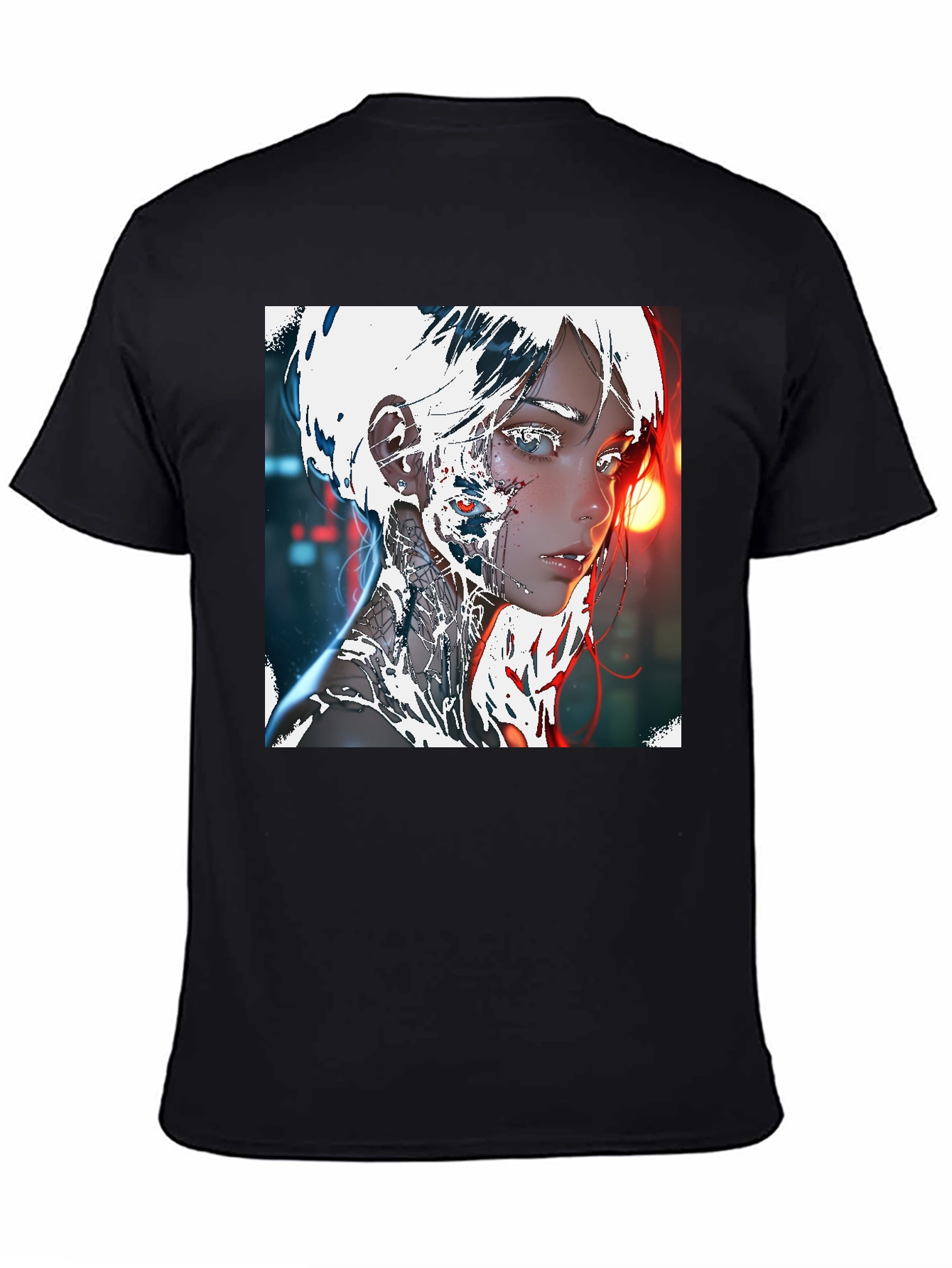 Cyberpunk Anime Girl Graphic Tee - Black